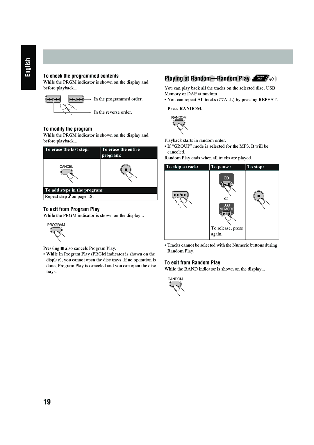 JVC SP-UXG45, LVT1520-005B, CA-UXG45 manual Playing at Random-Random Play 