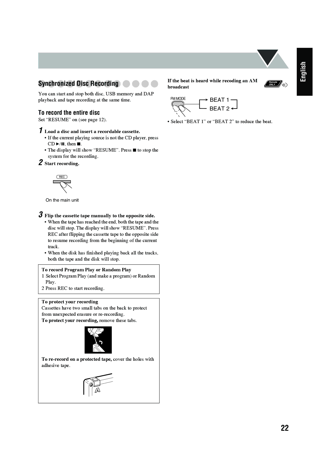 JVC SP-UXG45, LVT1520-005B, CA-UXG45 manual Synchronized Disc Recording, To record the entire disc 