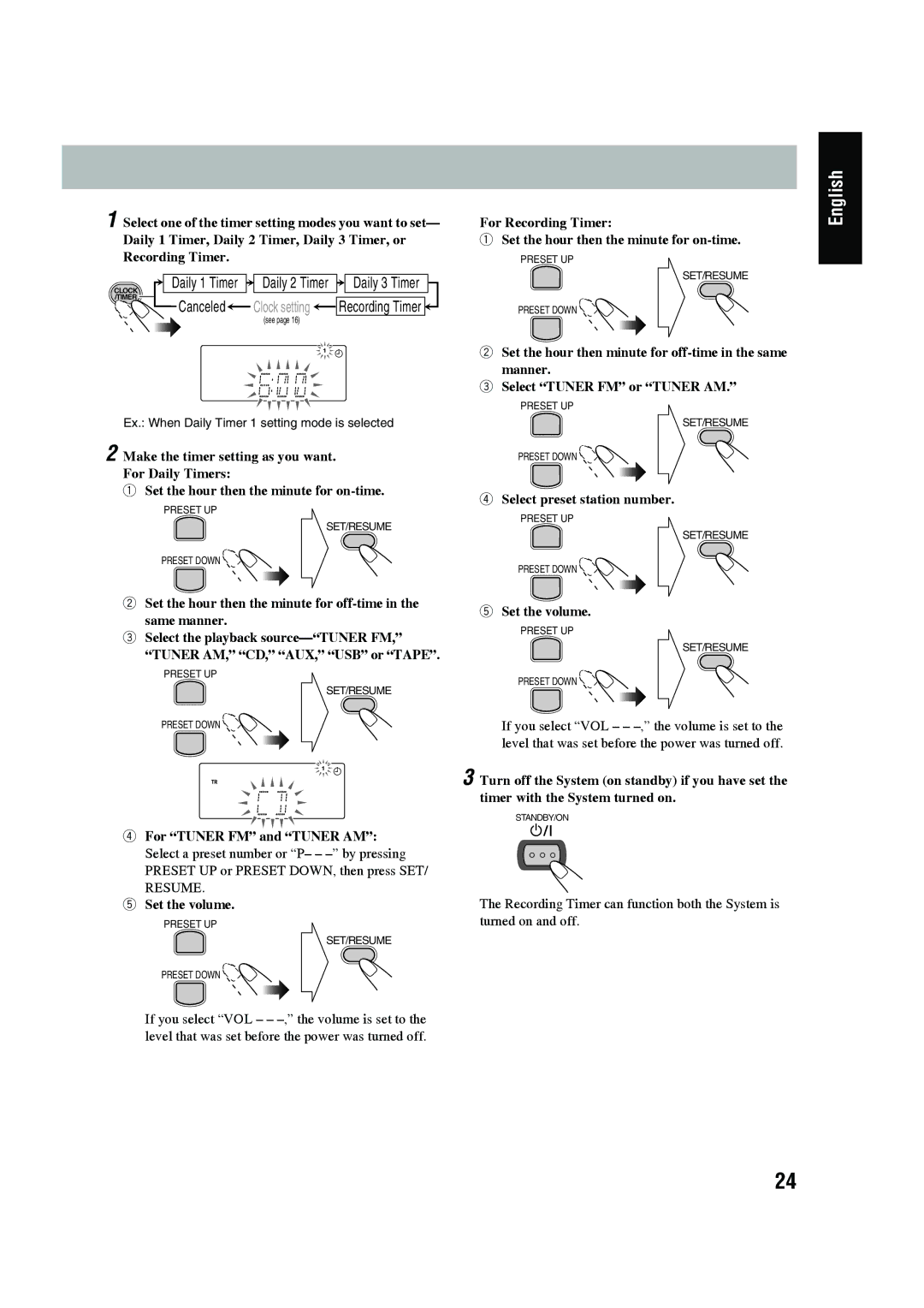 JVC CA-UXG45, LVT1520-005B, SP-UXG45 manual Set the volume, Select preset station number 