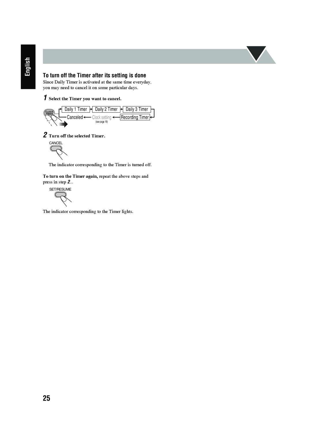 JVC SP-UXG45, LVT1520-005B, CA-UXG45 To turn off the Timer after its setting is done, Select the Timer you want to cancel 