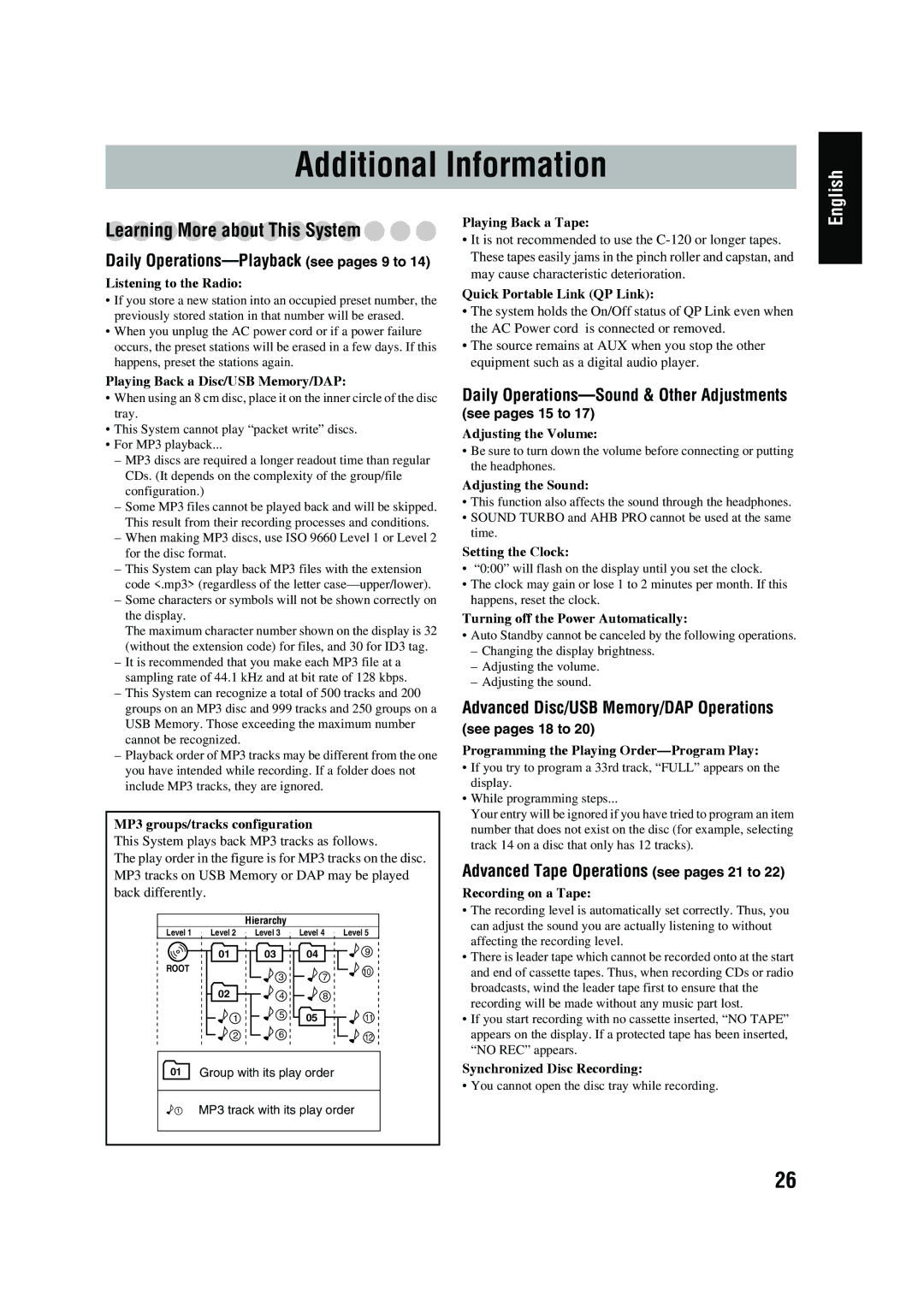 JVC LVT1520-005B, CA-UXG45, SP-UXG45 manual Additional Information, Daily Operations-Sound & Other Adjustments 