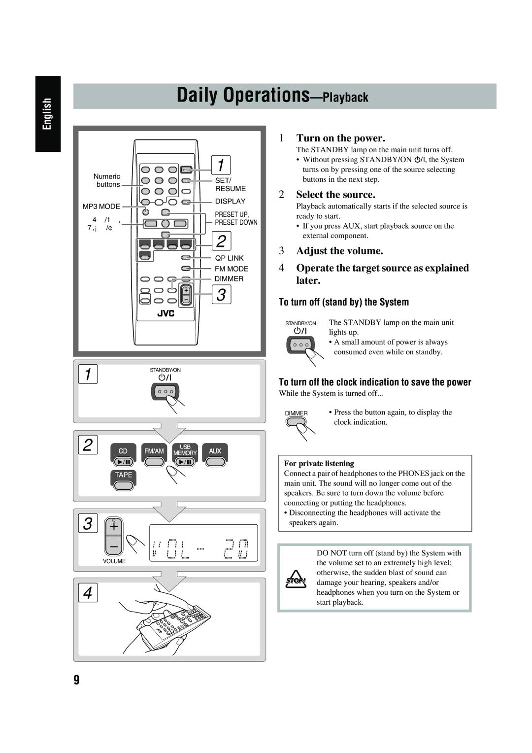 JVC LVT1520-005B, CA-UXG45, SP-UXG45 manual Resume Display MP3 Mode Preset UP 