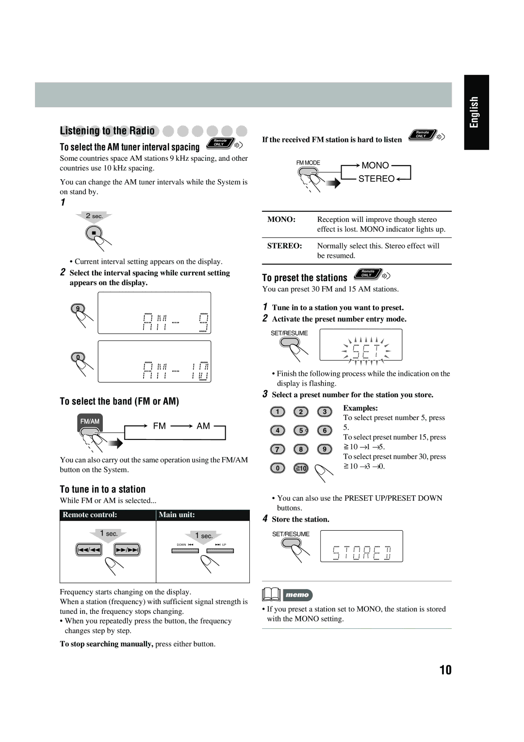 JVC CA-UXG45, LVT1520-005B, SP-UXG45 manual Listening to the Radio, If the received FM station is hard to listen 