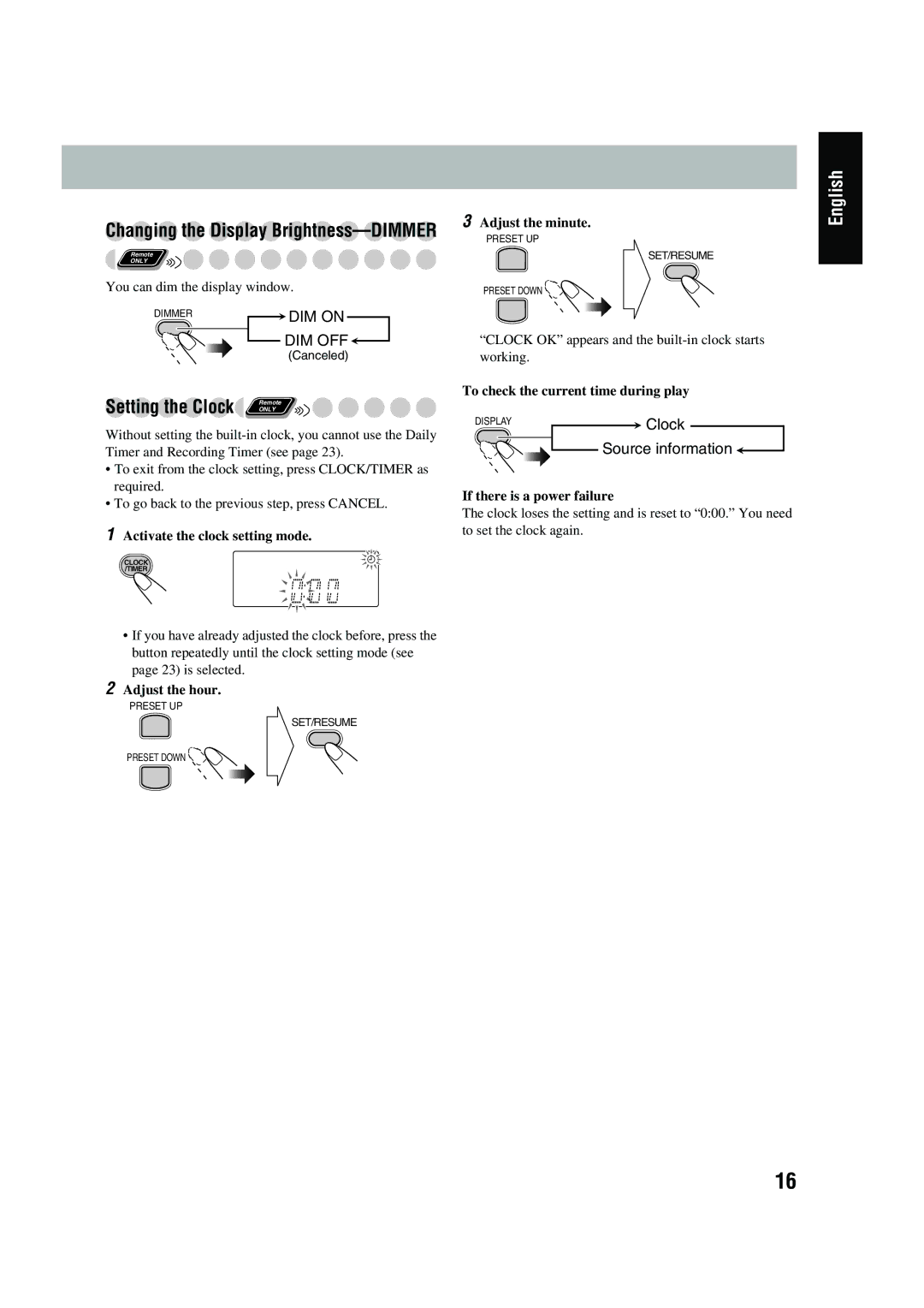 JVC CA-UXG45, LVT1520-005B, SP-UXG45 manual Setting the Clock Remote 