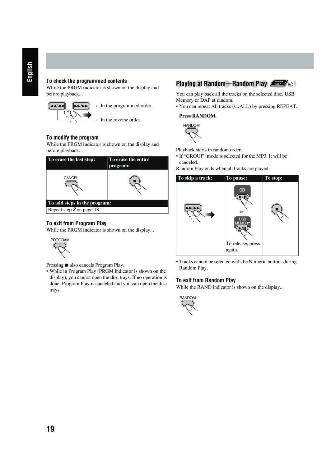 JVC CA-UXG45, LVT1520-005B, SP-UXG45 manual To erase the last step To erase the entire Program 