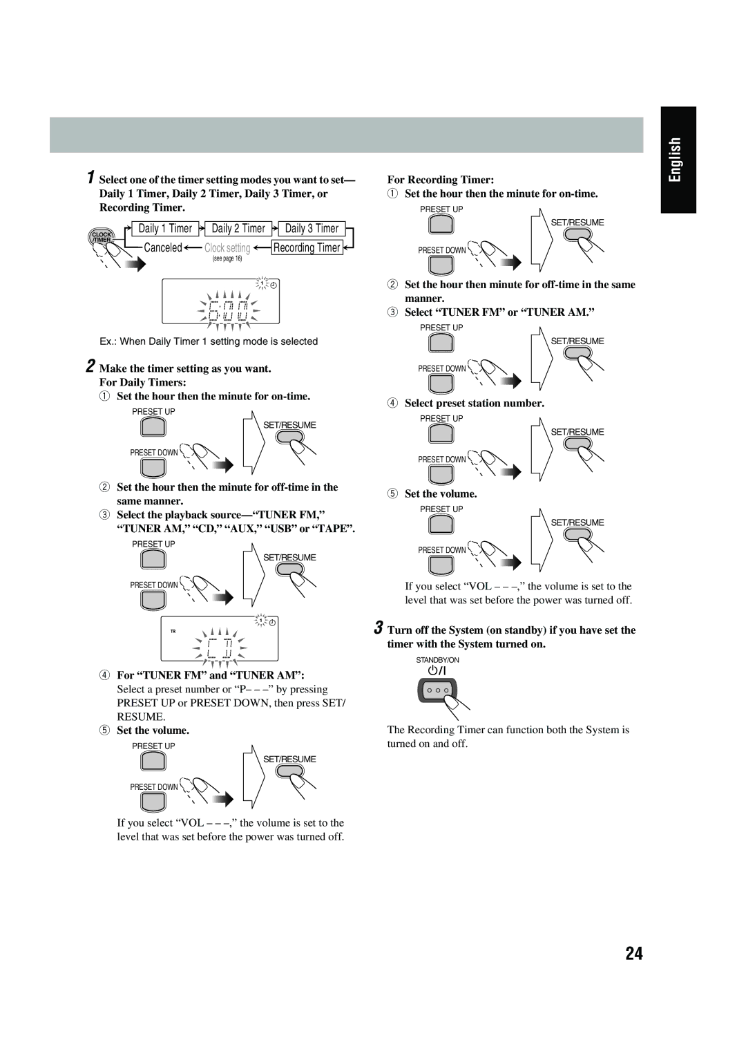 JVC LVT1520-005B, CA-UXG45, SP-UXG45 manual Daily 1 Timer Daily 2 Timer Daily 3 Timer 