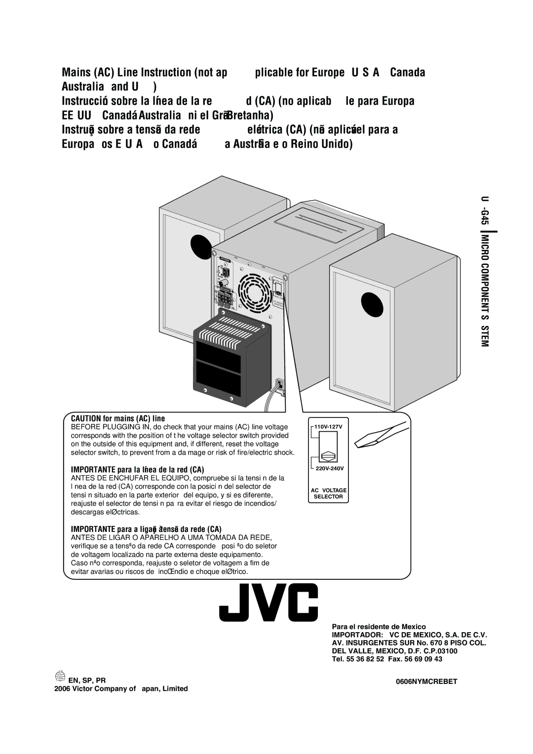 JVC CA-UXG45, LVT1520-005B, SP-UXG45 manual Importante para la línea de la red CA 