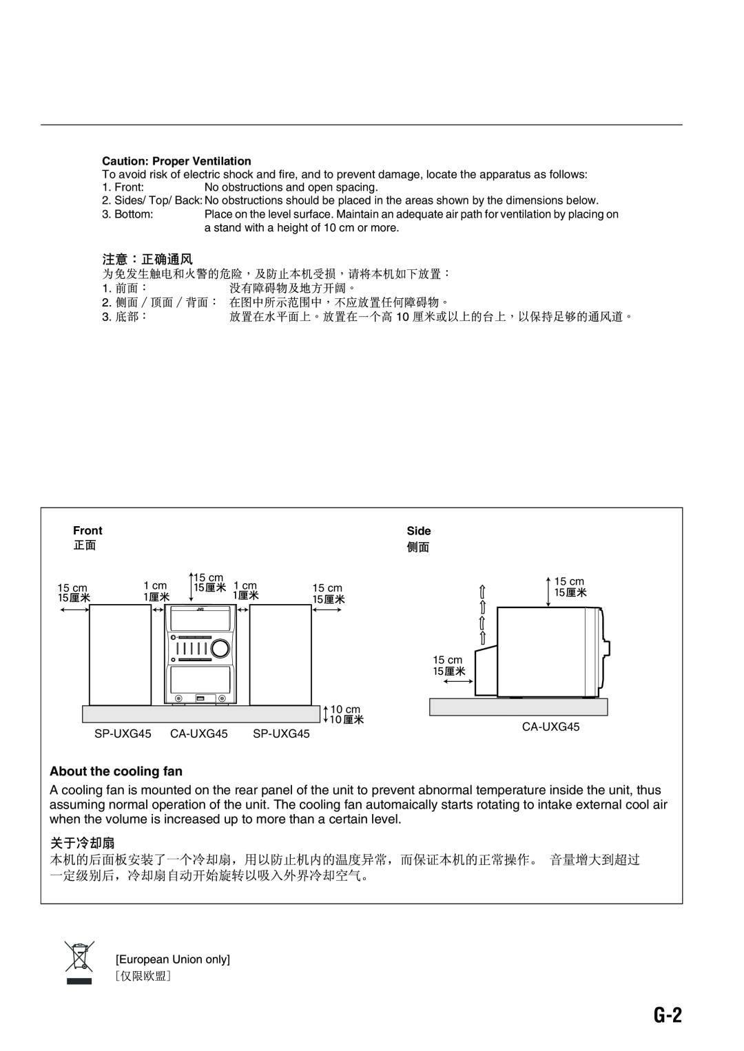 JVC LVT1520-005B, CA-UXG45, SP-UXG45 manual About the cooling fan 