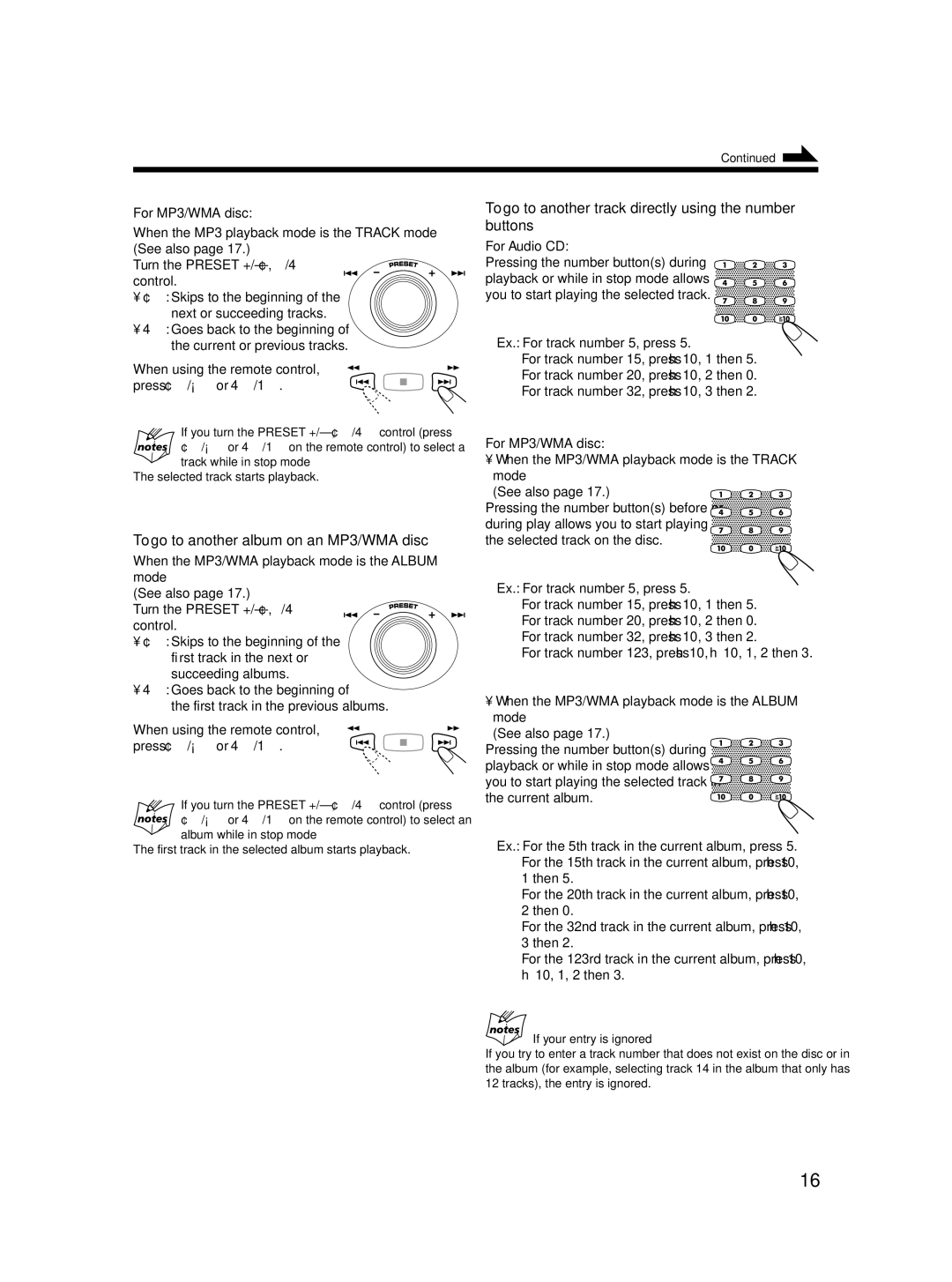 JVC SP-MXC55 manual To go to another album on an MP3/WMA disc, To go to another track directly using the number buttons 