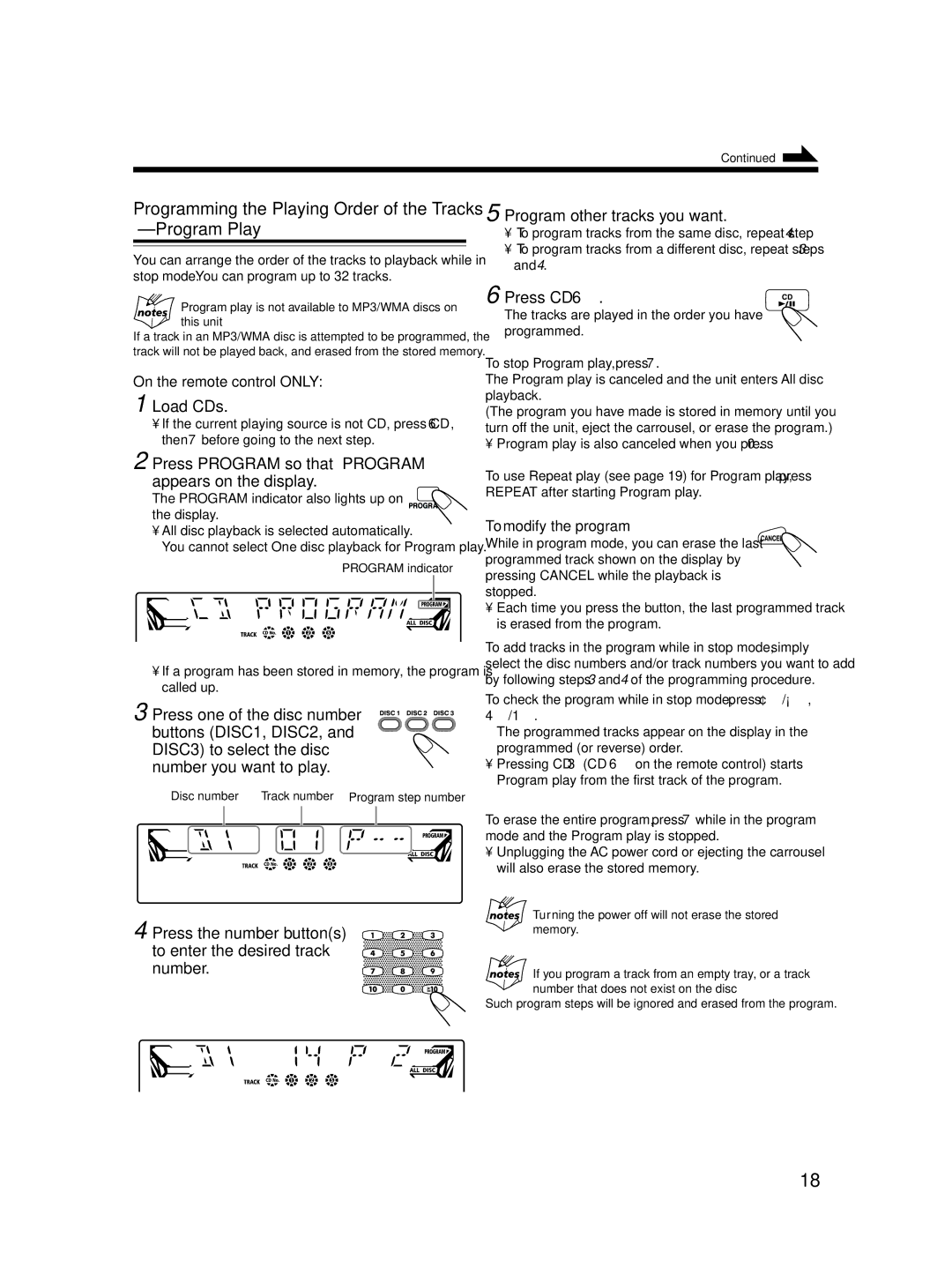 JVC LVT1541-004A manual Programming the Playing Order of the Tracks --Program Play, Program other tracks you want, Press CD 