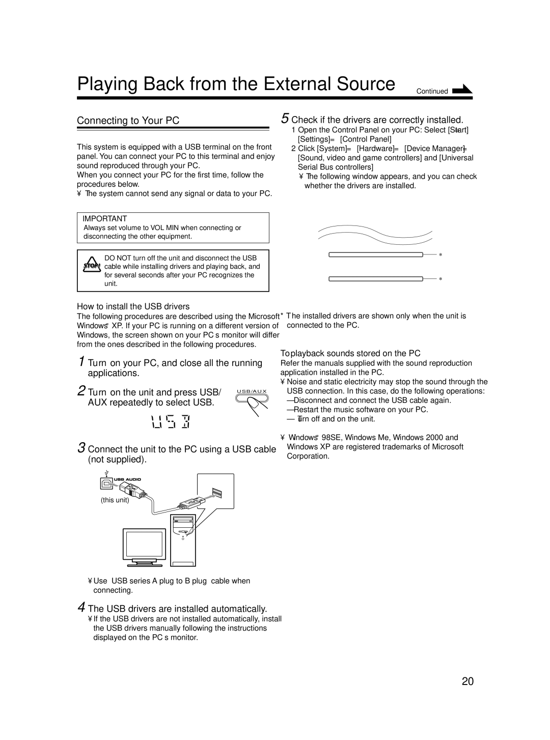 JVC 0406KMMBICSAM, LVT1541-004A, SP-MXC55 manual Connecting to Your PC, Turn on your PC, and close all the running 