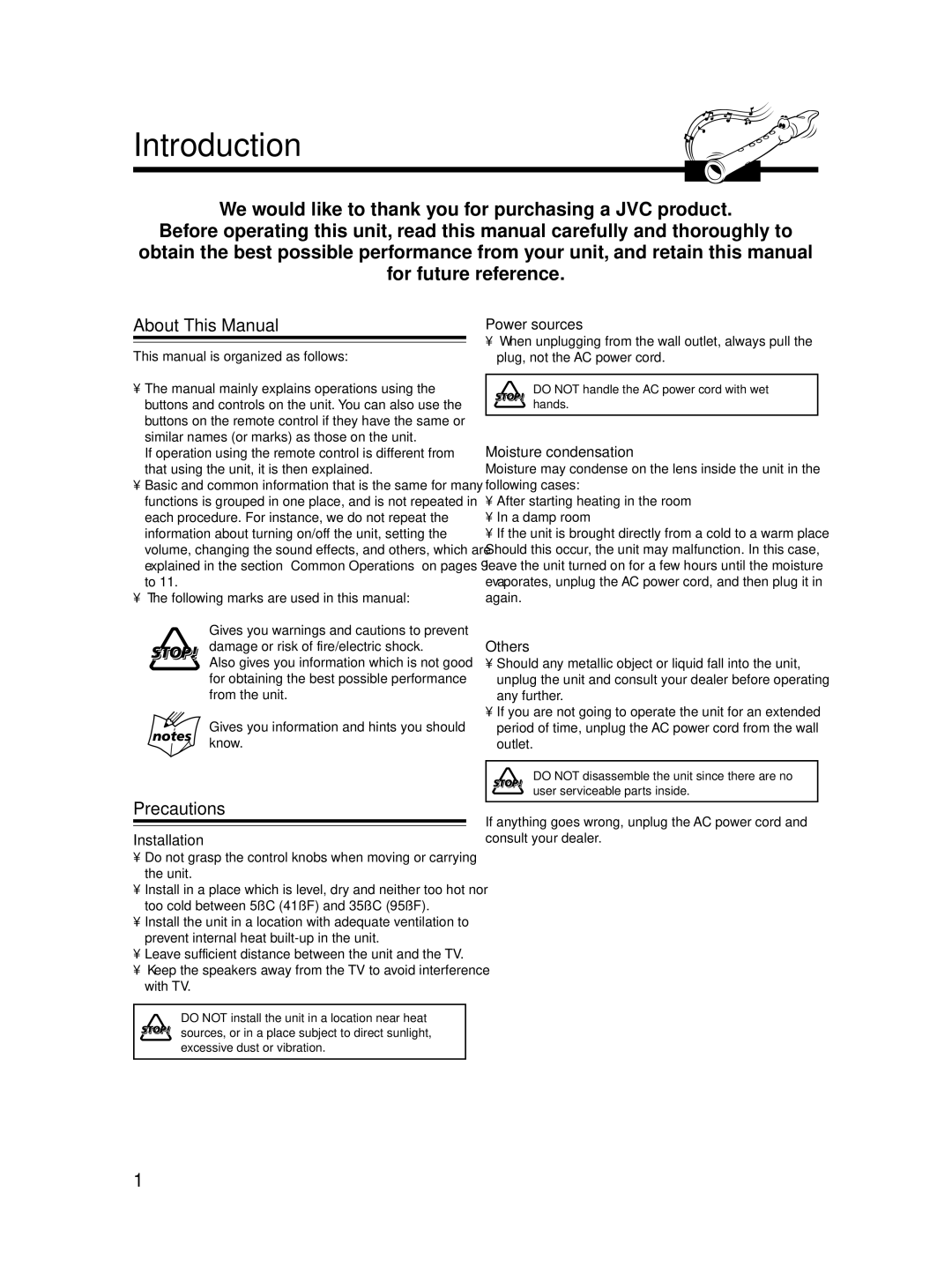 JVC SP-MXC55, LVT1541-004A, 0406KMMBICSAM manual Introduction, About This Manual, Precautions 