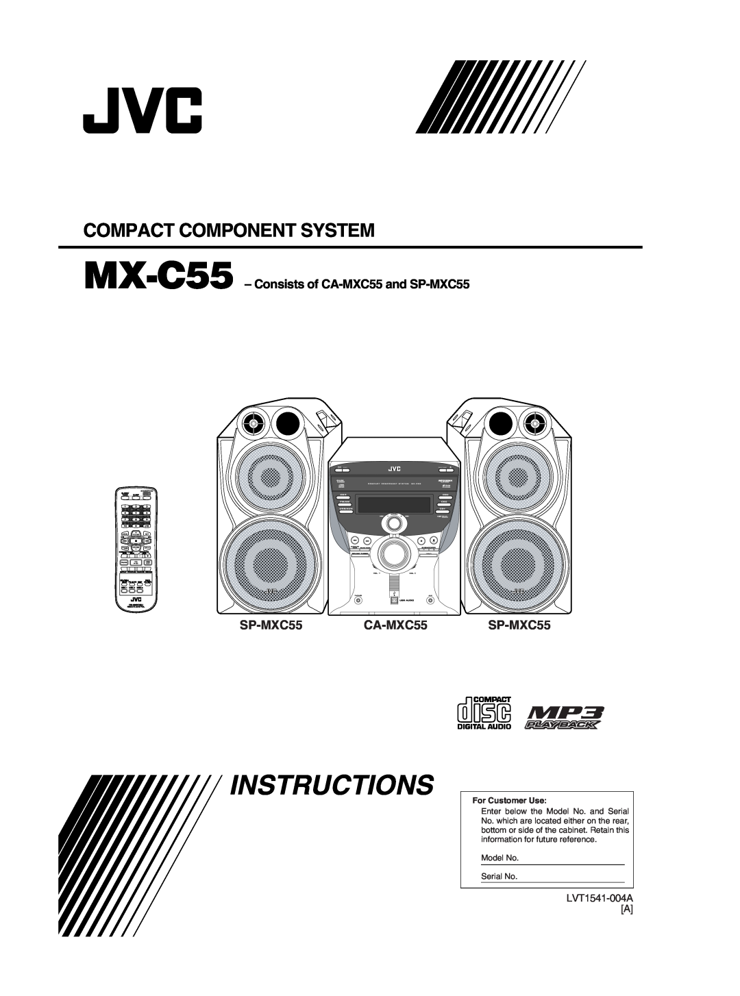 JVC manual Instructions, Compact Component System, MX-C55 - Consists of CA-MXC55and SP-MXC55, LVT1541-004AA, Fm/Am 