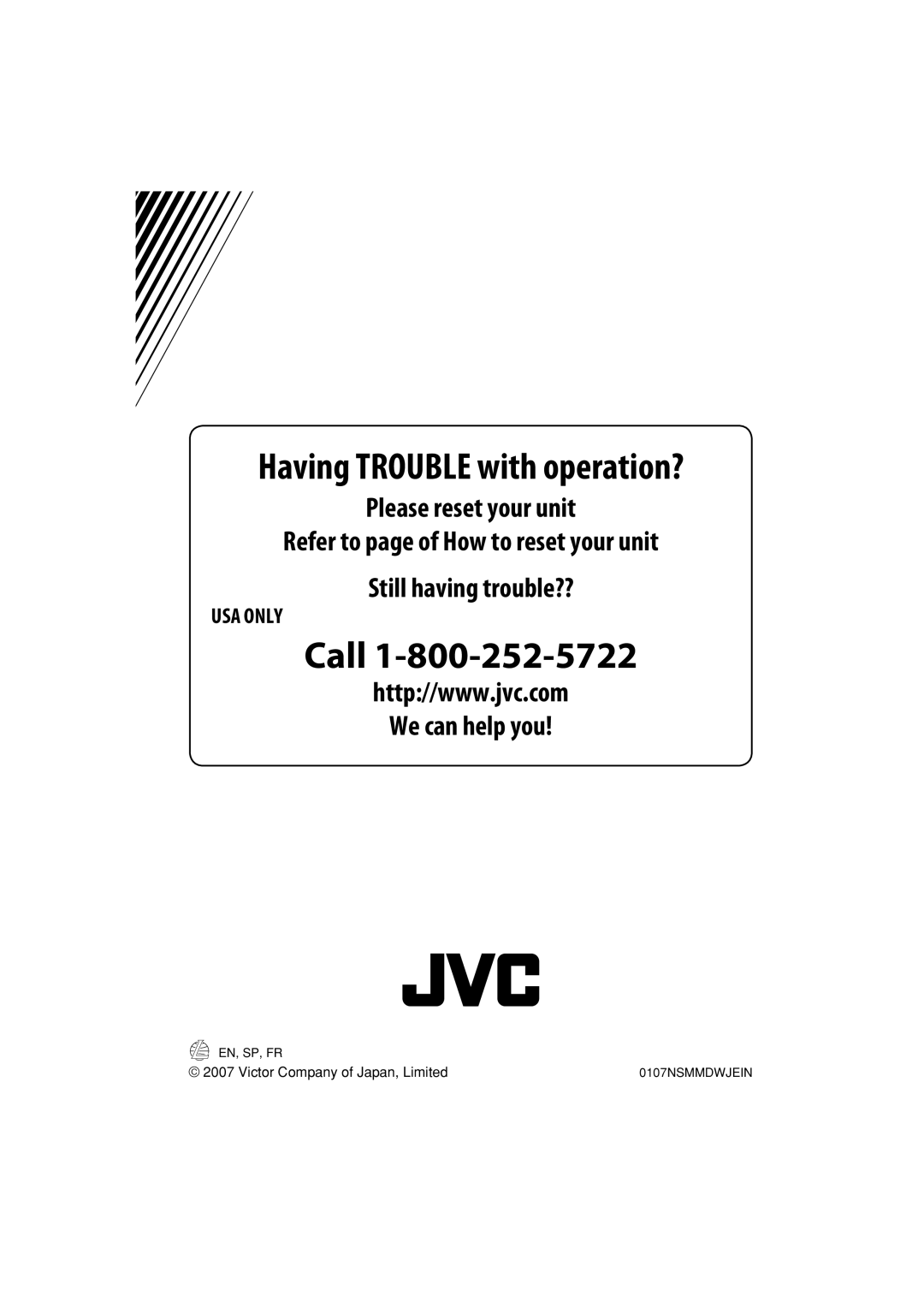 JVC LVT1627-001A manual Call 