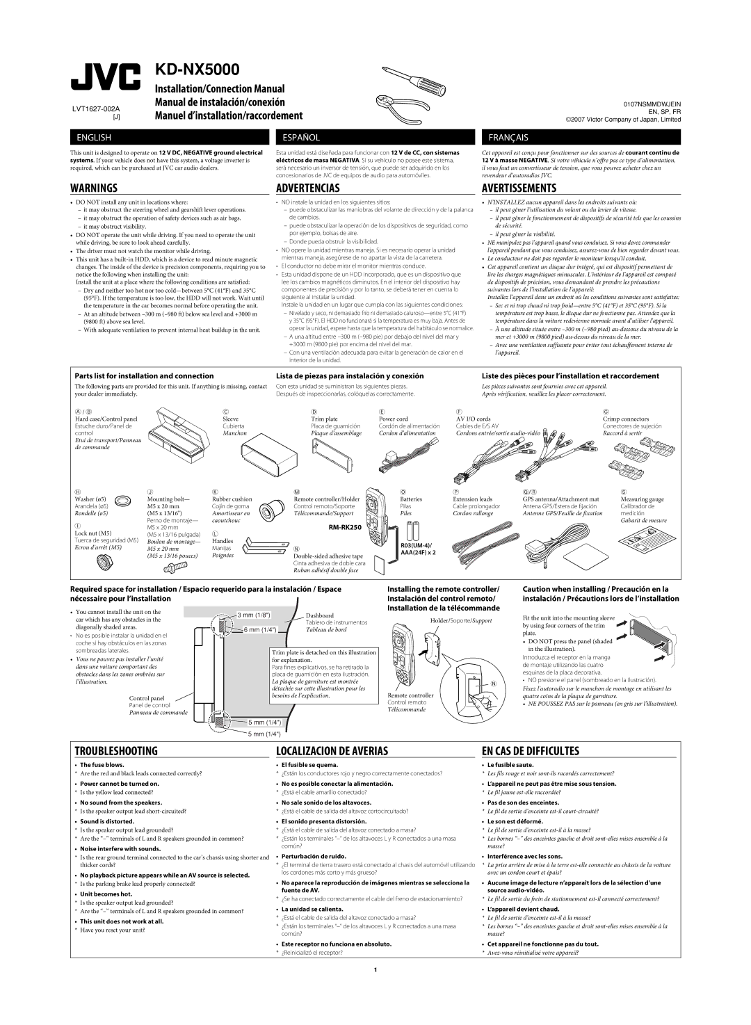 JVC LVT1627-001A manual KD-NX5000, LVT1627-002A 