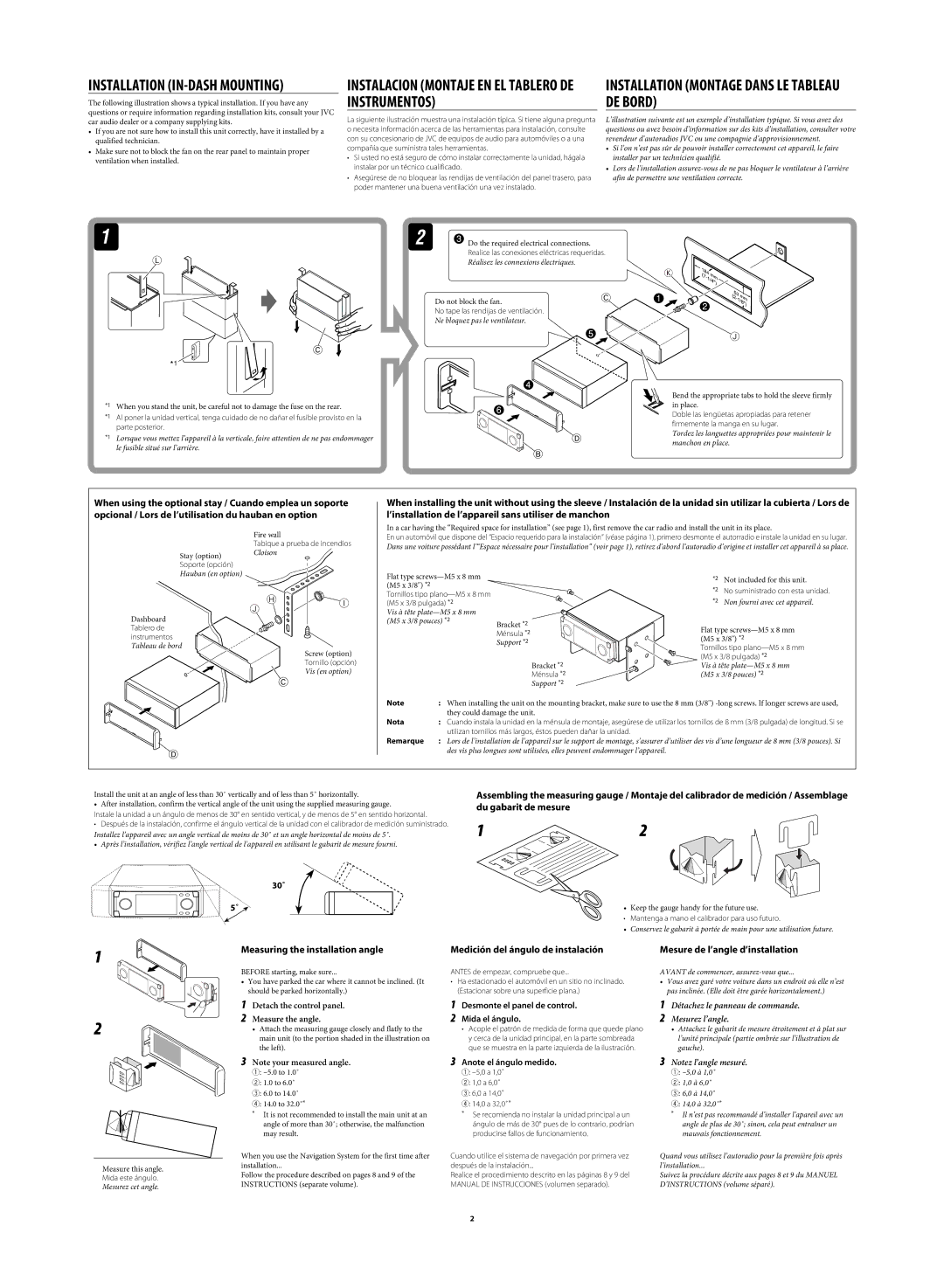 JVC LVT1627-001A manual Installation IN-DASH Mounting, Detach the control panel Measure the angle 