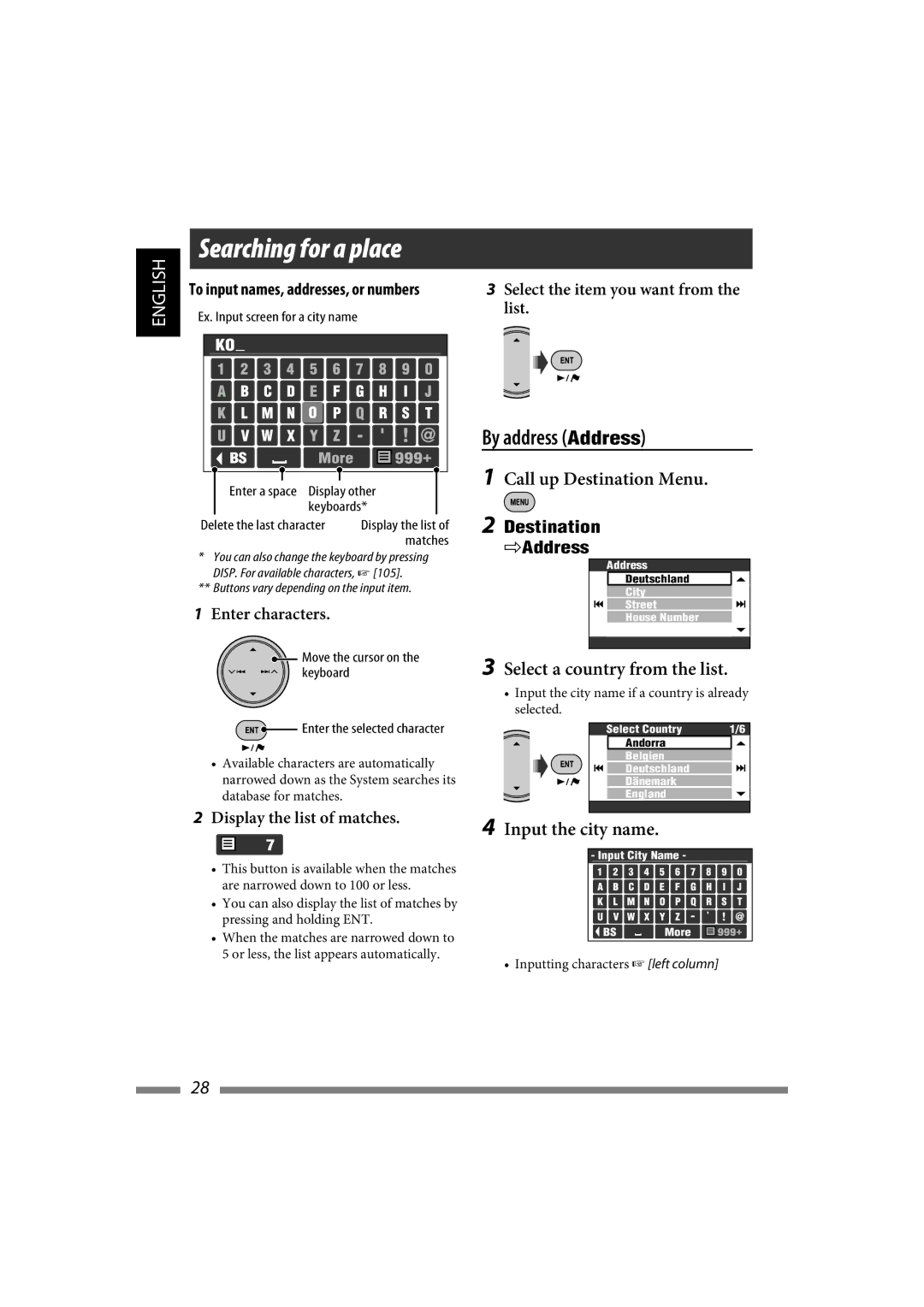 JVC LVT1627-001A manual Searching for a place, Select a country from the list 