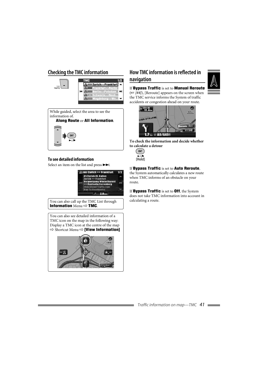 JVC LVT1627-001A manual How TMC information is reflected in navigation, Checking the TMC information 