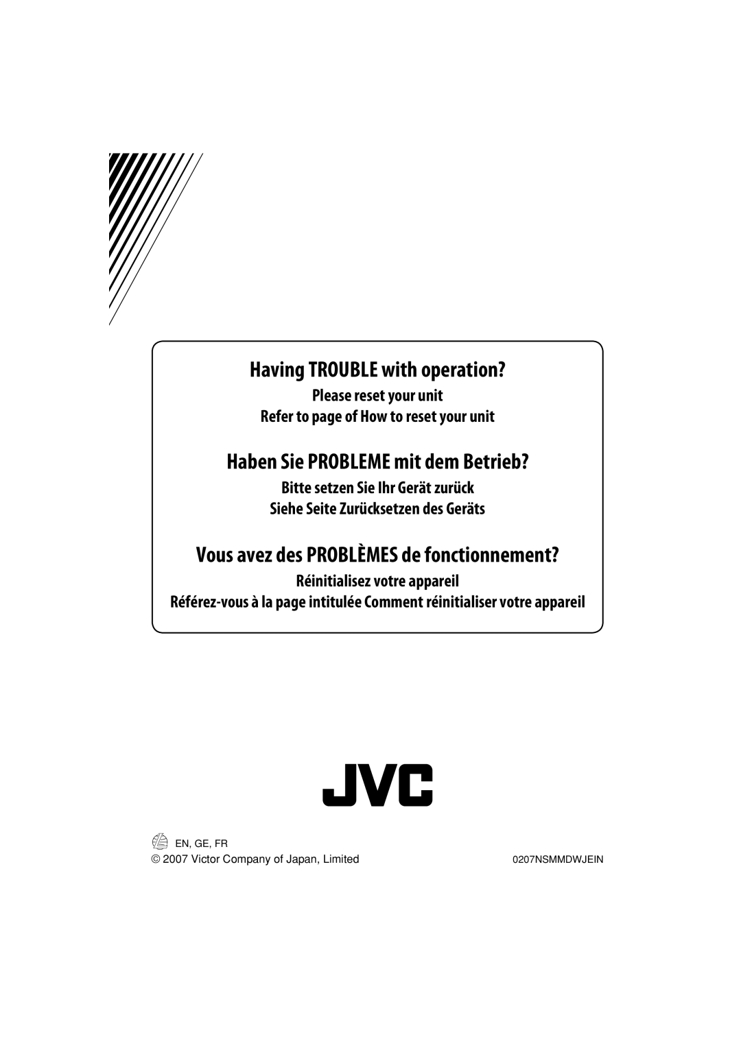 JVC LVT1627-001A manual Having Trouble with operation?, Réinitialisez votre appareil 