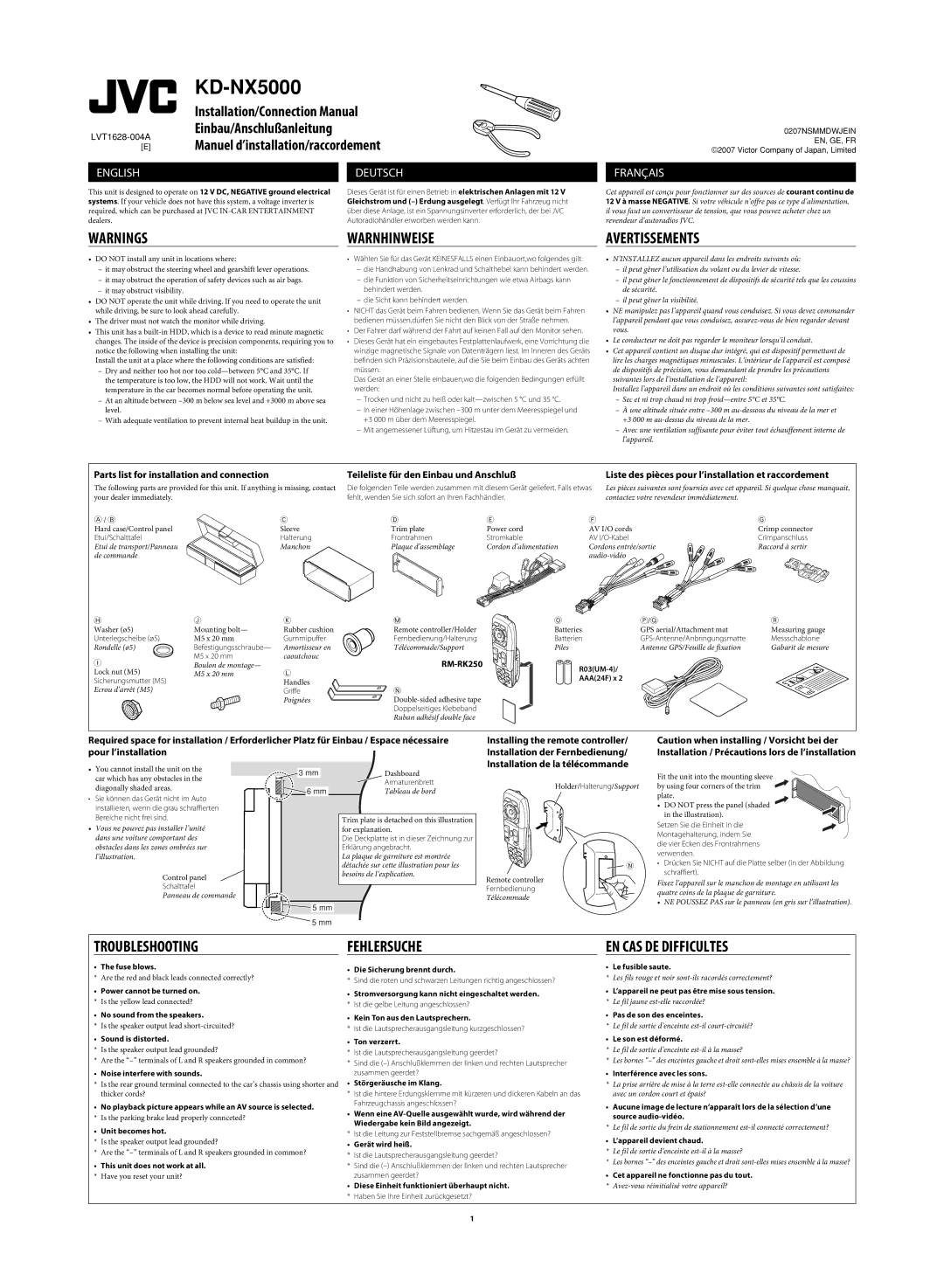 JVC LVT1627-001A manual English Deutsch, LVT1628-004A 