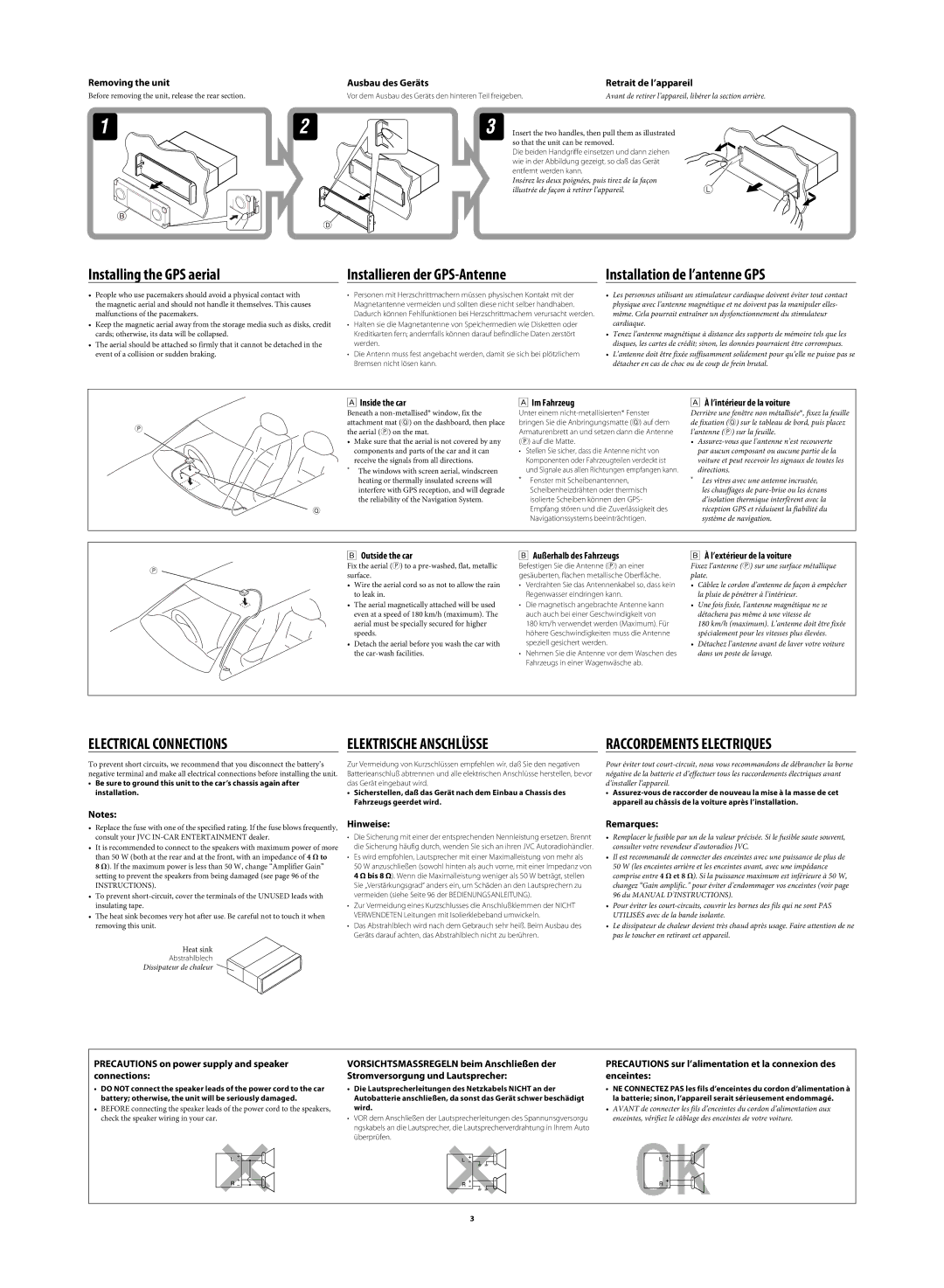 JVC LVT1627-001A manual Installieren der GPS-Antenne Installation de l’antenne GPS 