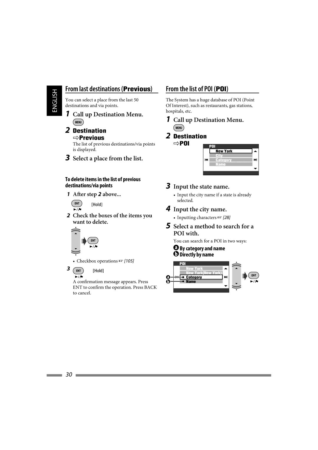 JVC LVT1627-001A manual From the list of POI POI, Select a place from the list, Select a method to search for a POI with 