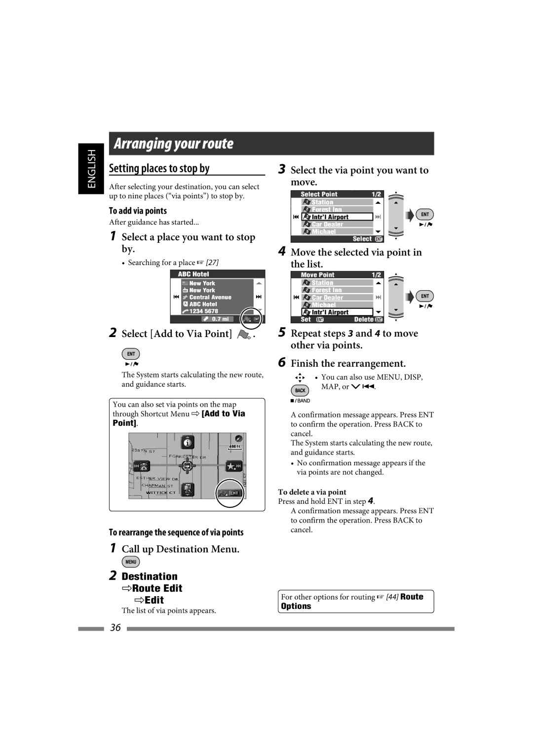 JVC LVT1627-001A manual Arranging your route, Setting places to stop by 