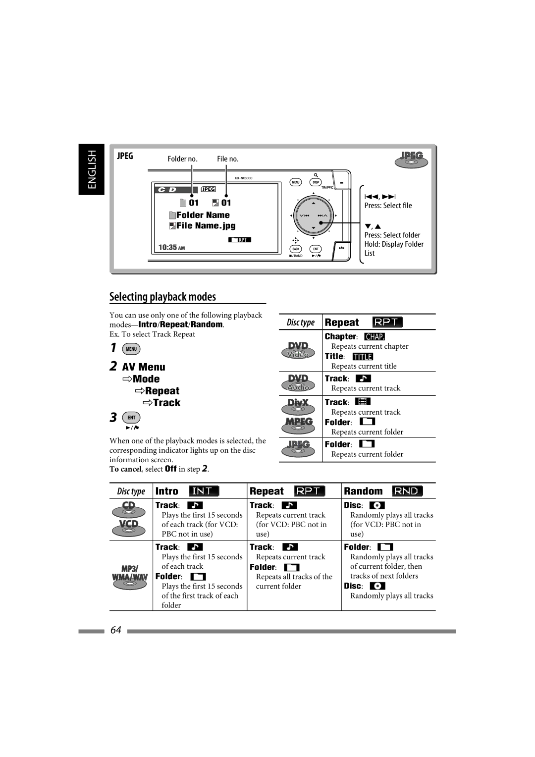 JVC LVT1627-001A manual Selecting playback modes 