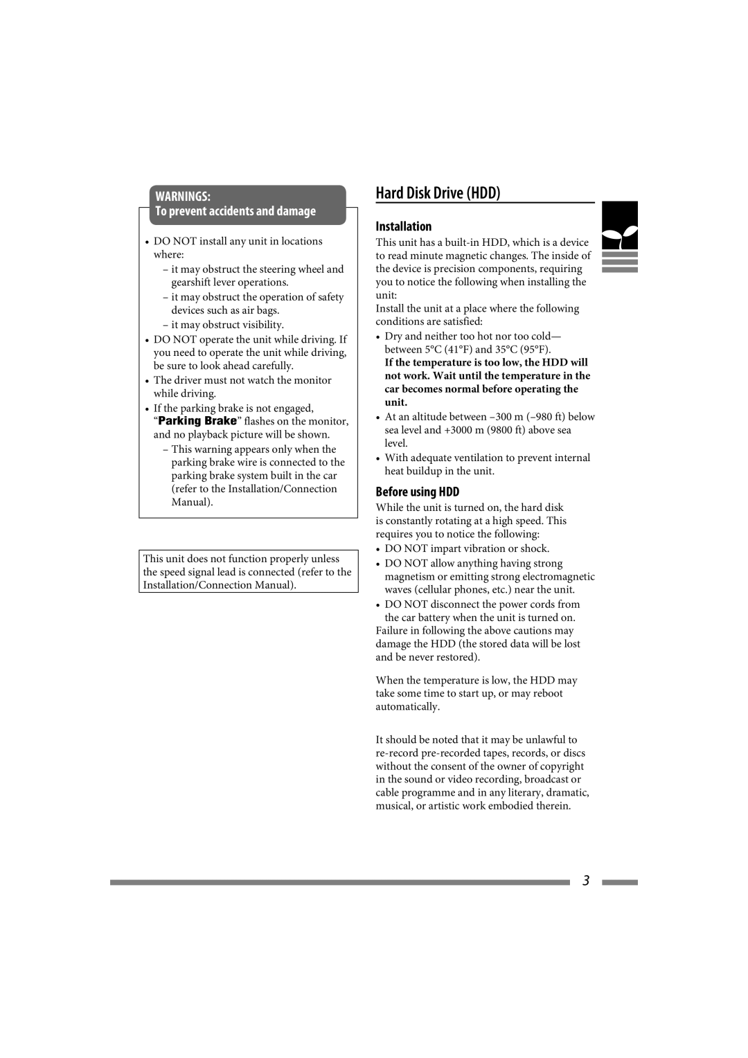 JVC LVT1774-001A manual Hard Disk Drive HDD, Installation, Before using HDD 