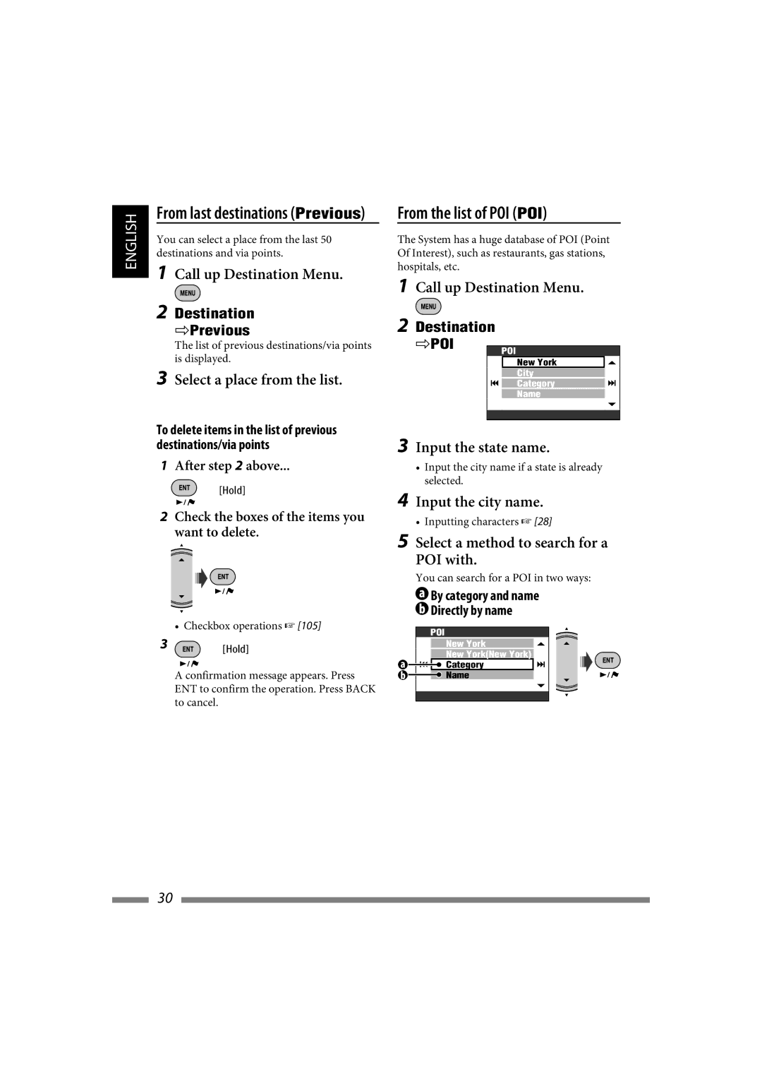 JVC LVT1774-001A manual From the list of POI POI, Select a place from the list, Select a method to search for a POI with 