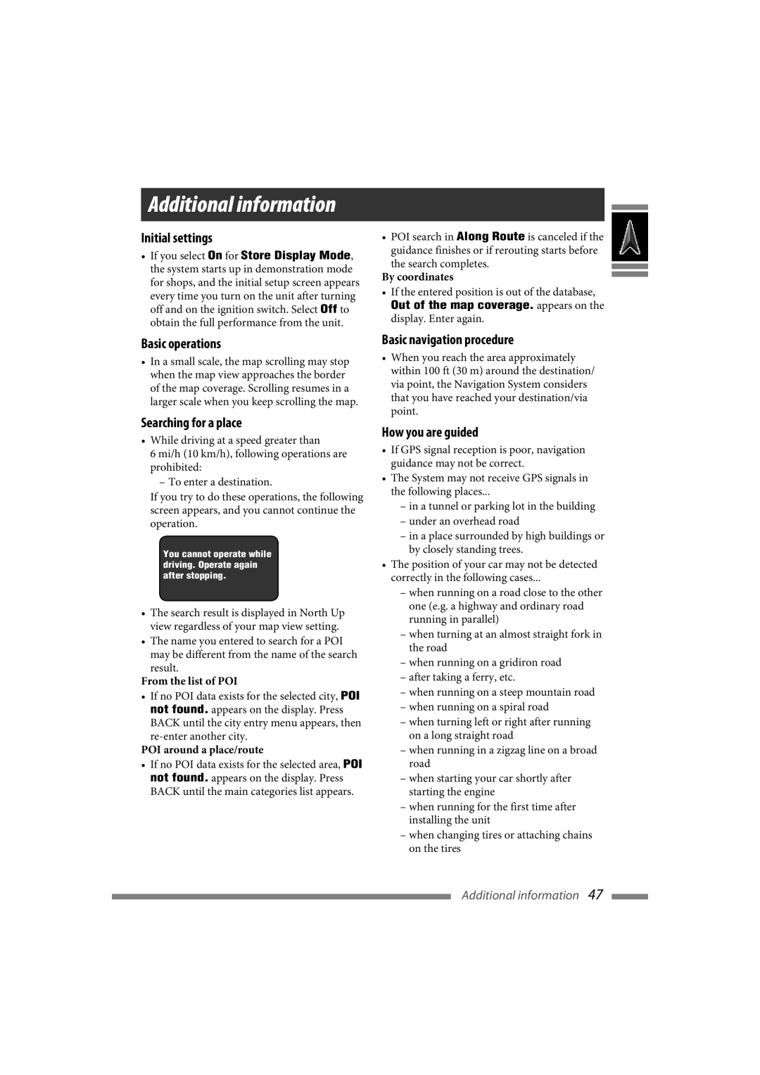 JVC LVT1774-001A Initial settings, Basic operations, Searching for a place, Basic navigation procedure, How you are guided 