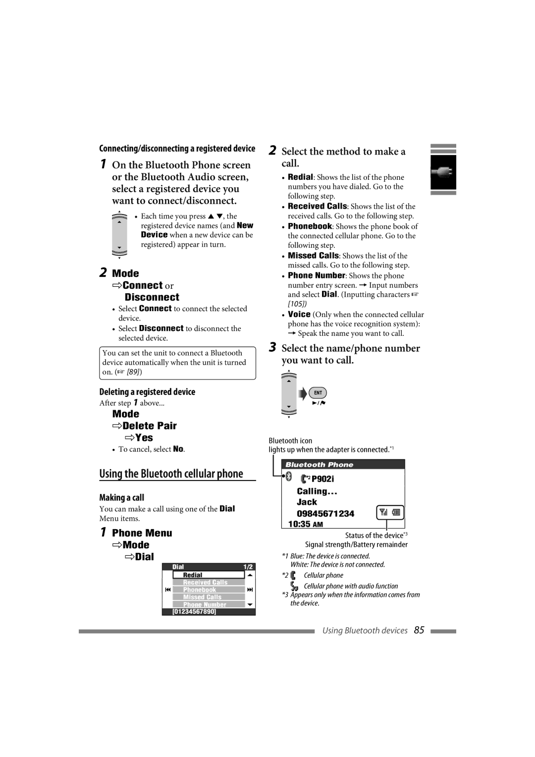 JVC LVT1774-001A manual Select the method to make a call, Select the name/phone number you want to call 