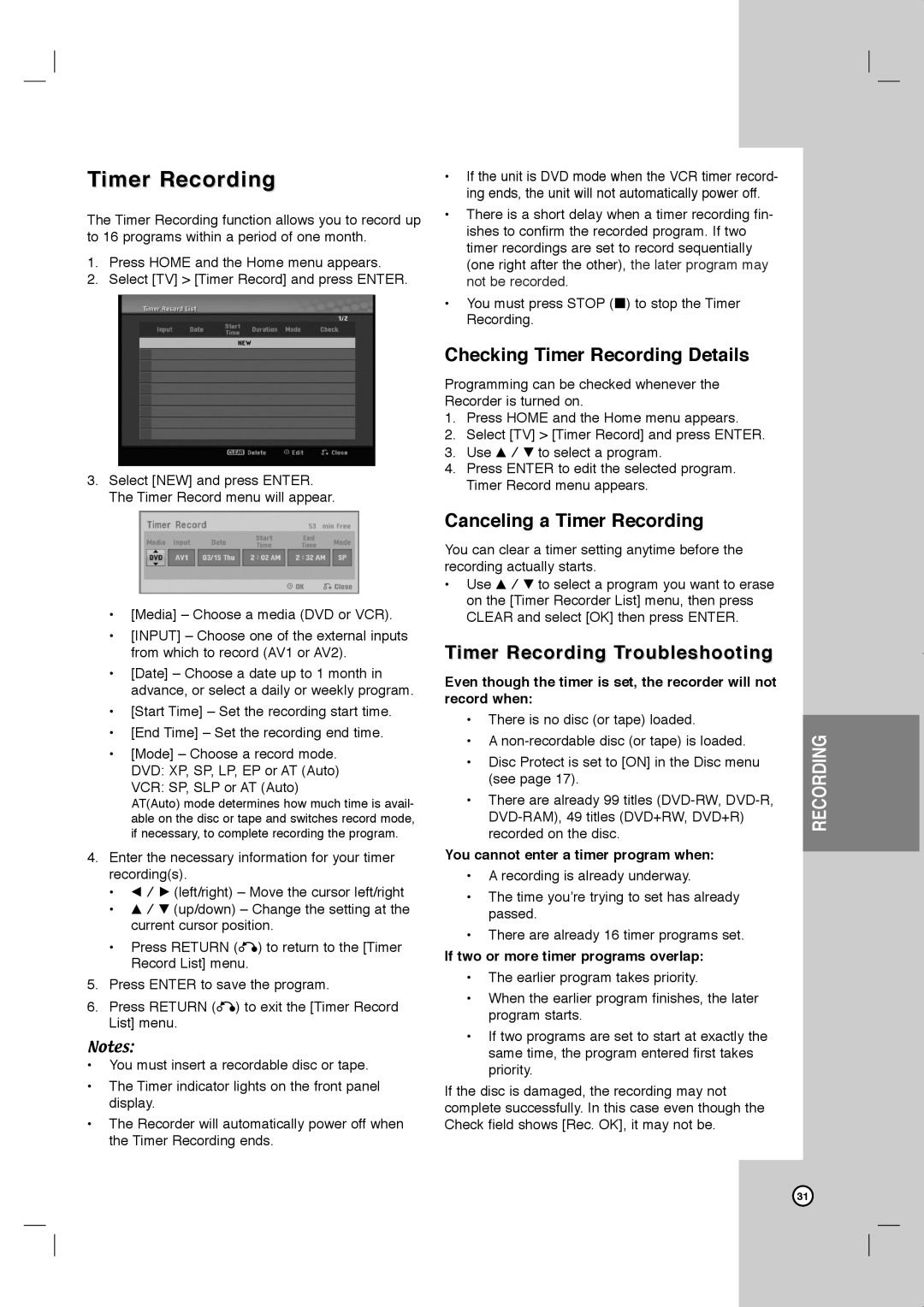 JVC LVT2013-001A manual Checking Timer Recording Details, Canceling a Timer Recording, Timer Recording Troubleshooting 