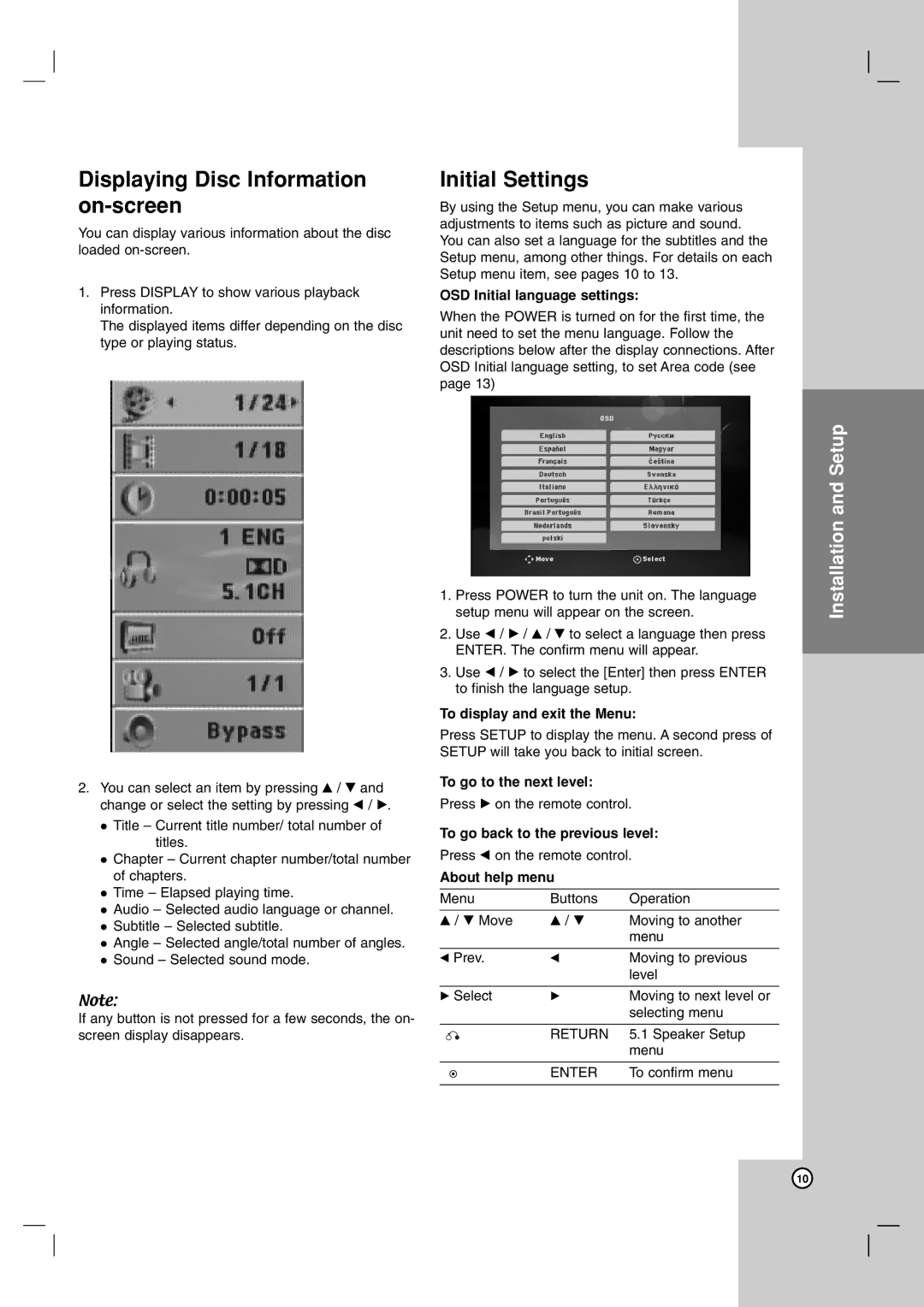 JVC XV-THG31, LVT2051-002A, SP-THG51F, SP-THG61C manual Displaying Disc Information on-screen, Initial Settings 