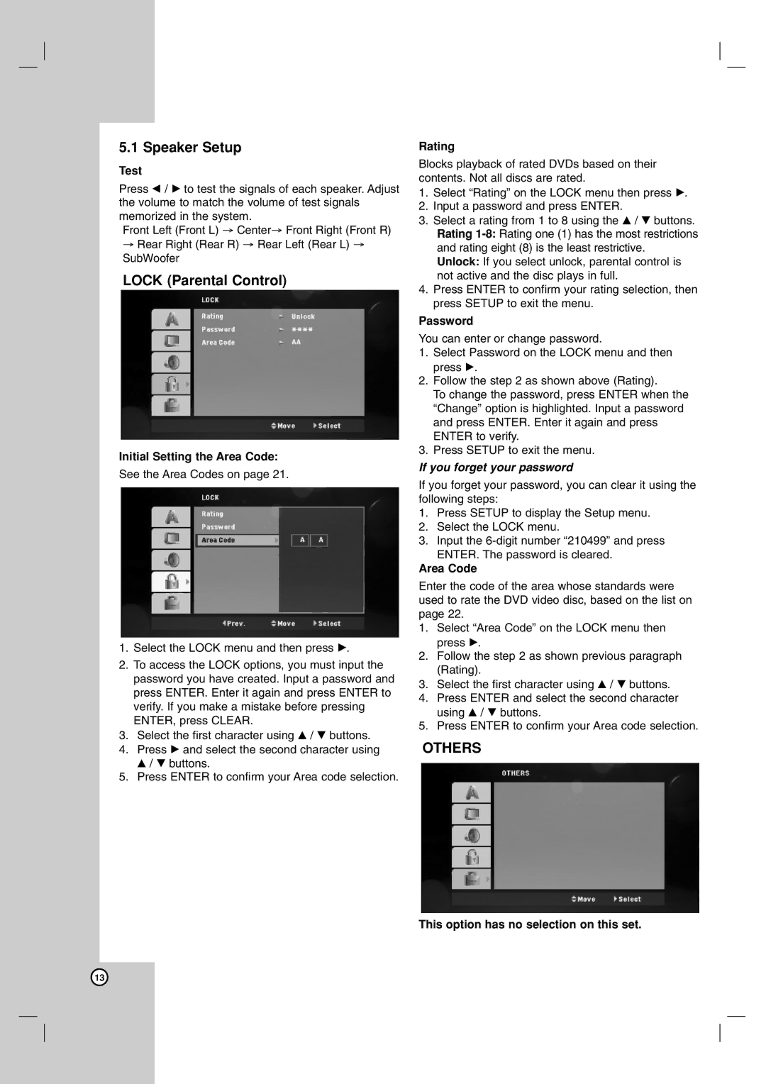 JVC LVT2051-002A, XV-THG31 Test, Initial Setting the Area Code, Rating, Password, This option has no selection on this set 