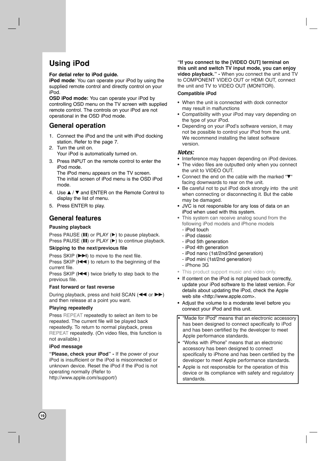 JVC TH-G61, LVT2054-002A, XV-THG61, SP-THG61F manual Using iPod, For detial refer to iPod guide 