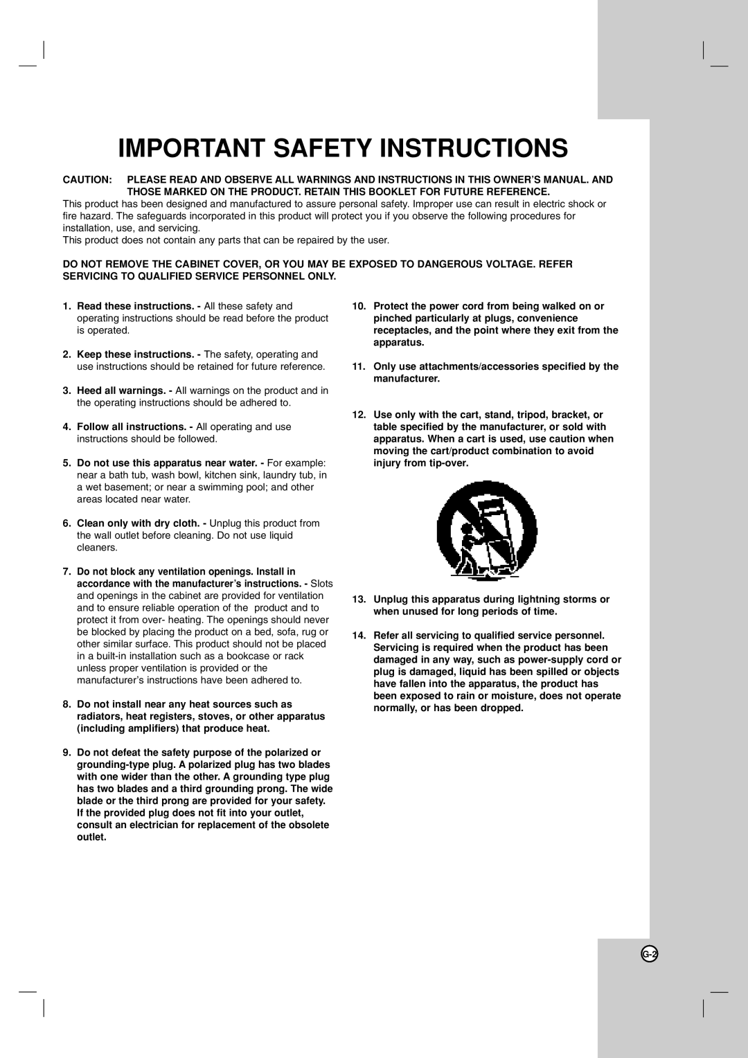 JVC SP-THG61F, LVT2054-002A, XV-THG61, TH-G61 manual Important Safety Instructions 