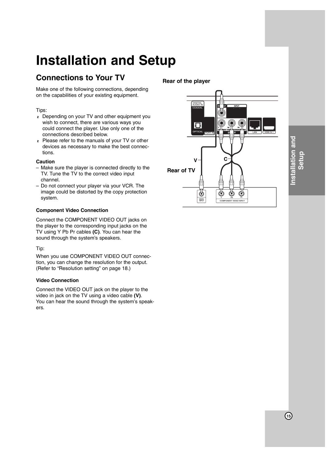 JVC TH-BD50, LVT2099-029A, SP-THBD50W, SP-THBD50F, SP-THBD50C, XV-THBD50 Connections to Your TV, Component Video Connection 