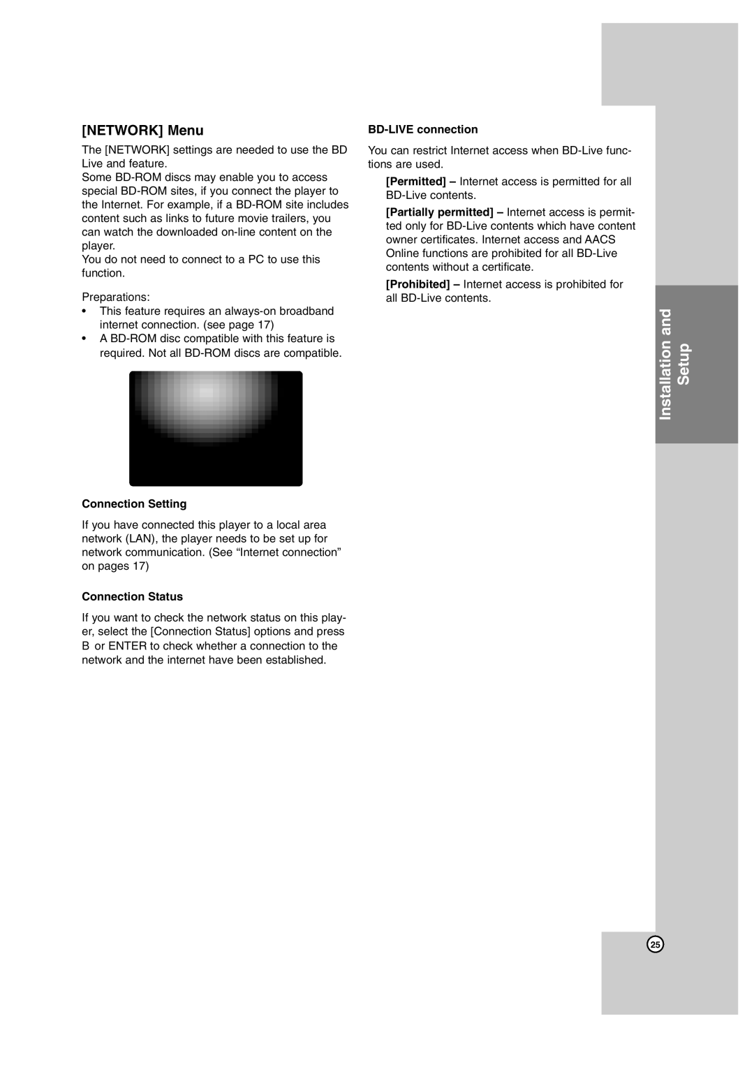 JVC SP-THBD50W, LVT2099-029A, SP-THBD50F, TH-BD50 Network Menu, Connection Setting, Connection Status, BD-LIVE connection 