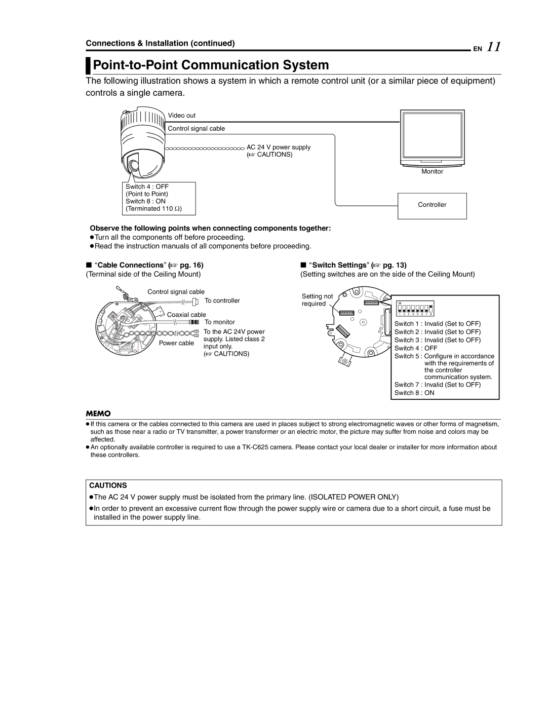 JVC LWT0254-001B-H manual Point-to-Point Communication System, ACable ConnectionsB a pg Terminal side of the Ceiling Mount 