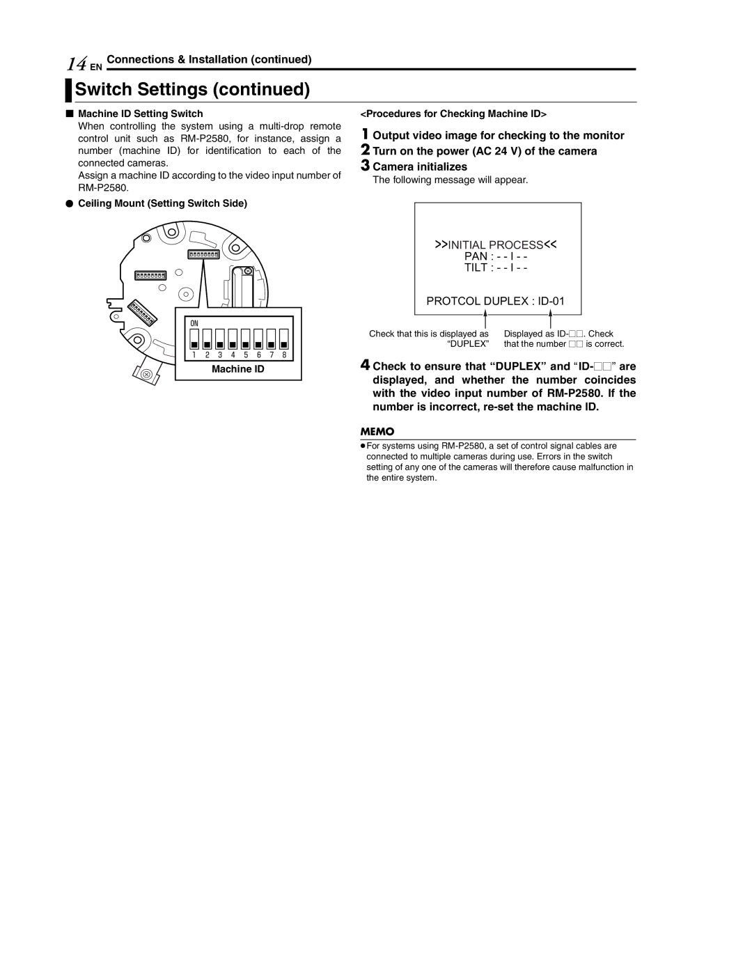 JVC LWT0254-001B-H manual Machine ID Setting Switch, Displayed as ID- LL. Check 