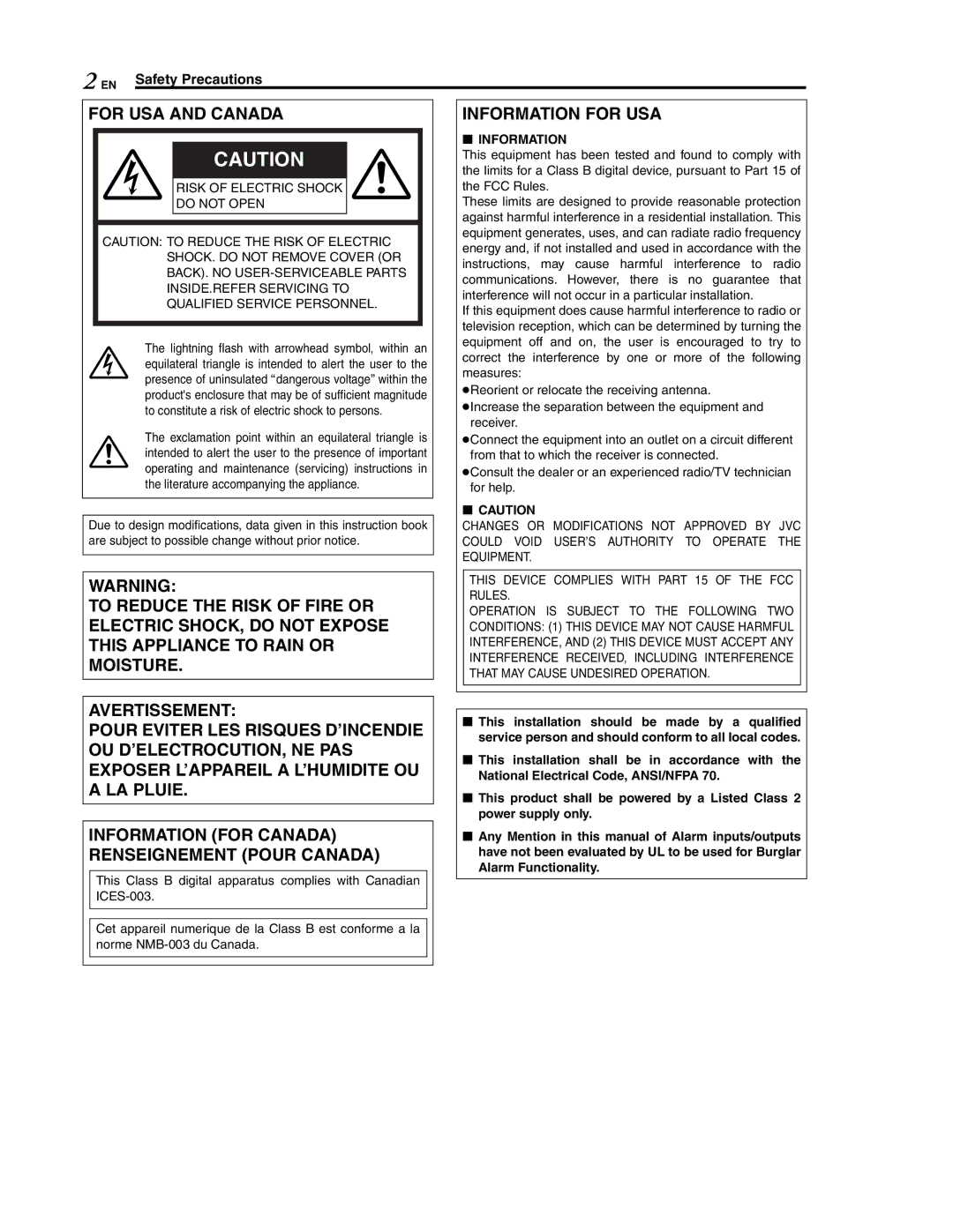 JVC LWT0254-001B-H manual Safety Precautions, Risk of Electric Shock Do not Open, Information 