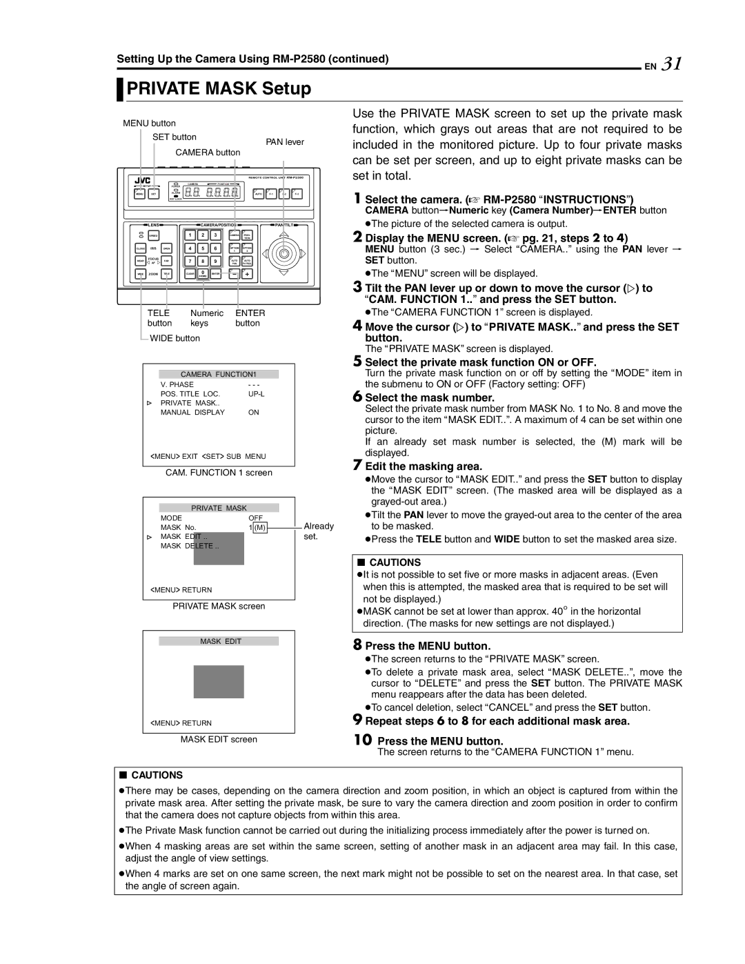 JVC LWT0254-001B-H manual Private Mask Setup 