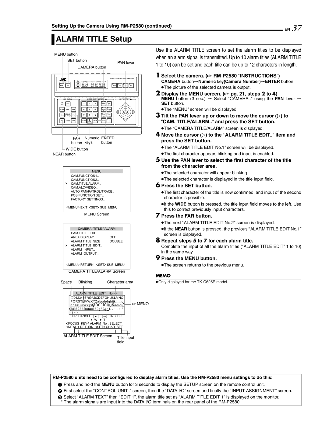 JVC LWT0254-001B-H manual Alarm Title Setup, Repeat steps 5 to 7 for each alarm title 