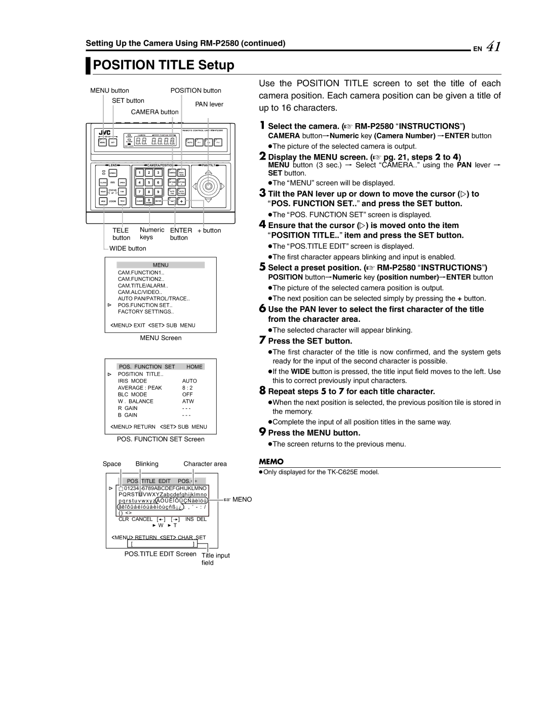 JVC LWT0254-001B-H manual Position Title Setup, Select a preset position. a RM-P2580 Ainstructionsb 