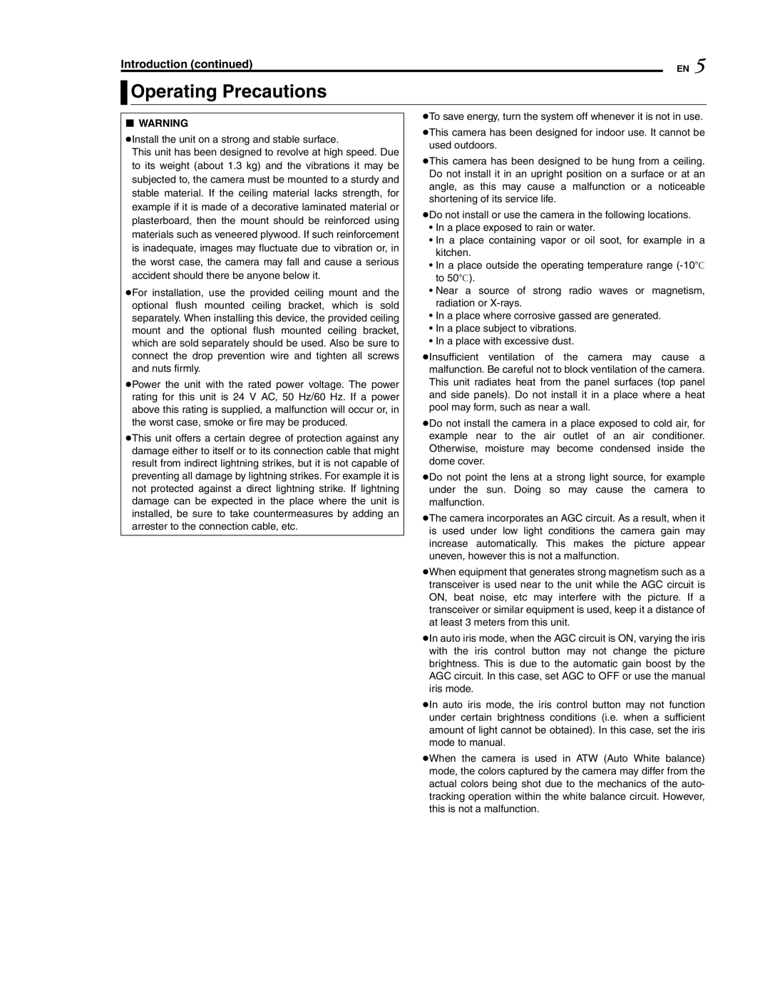 JVC LWT0254-001B-H manual Operating Precautions 