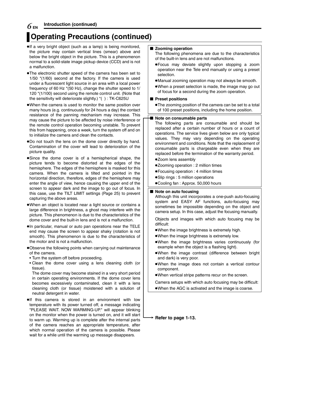 JVC LWT0254-001B-H manual → Refer to, Zooming operation, Preset positions 