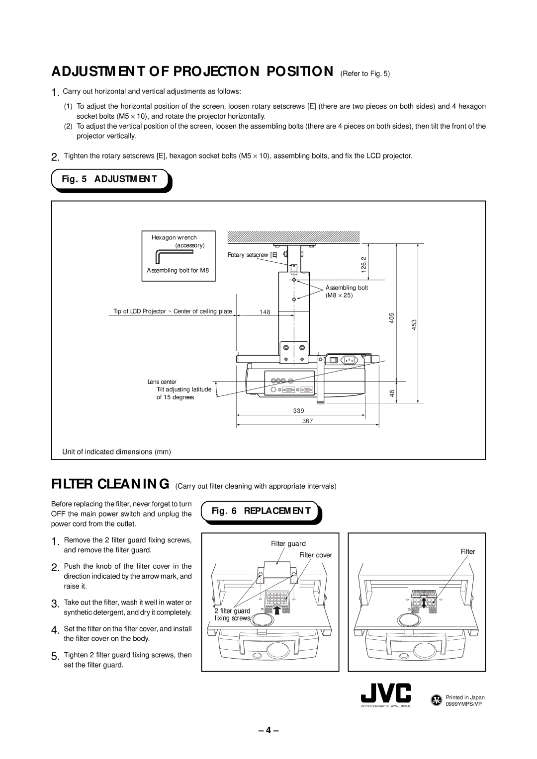 JVC LX-D1000 instruction manual Adjustment of Projection Position Refer to Fig 