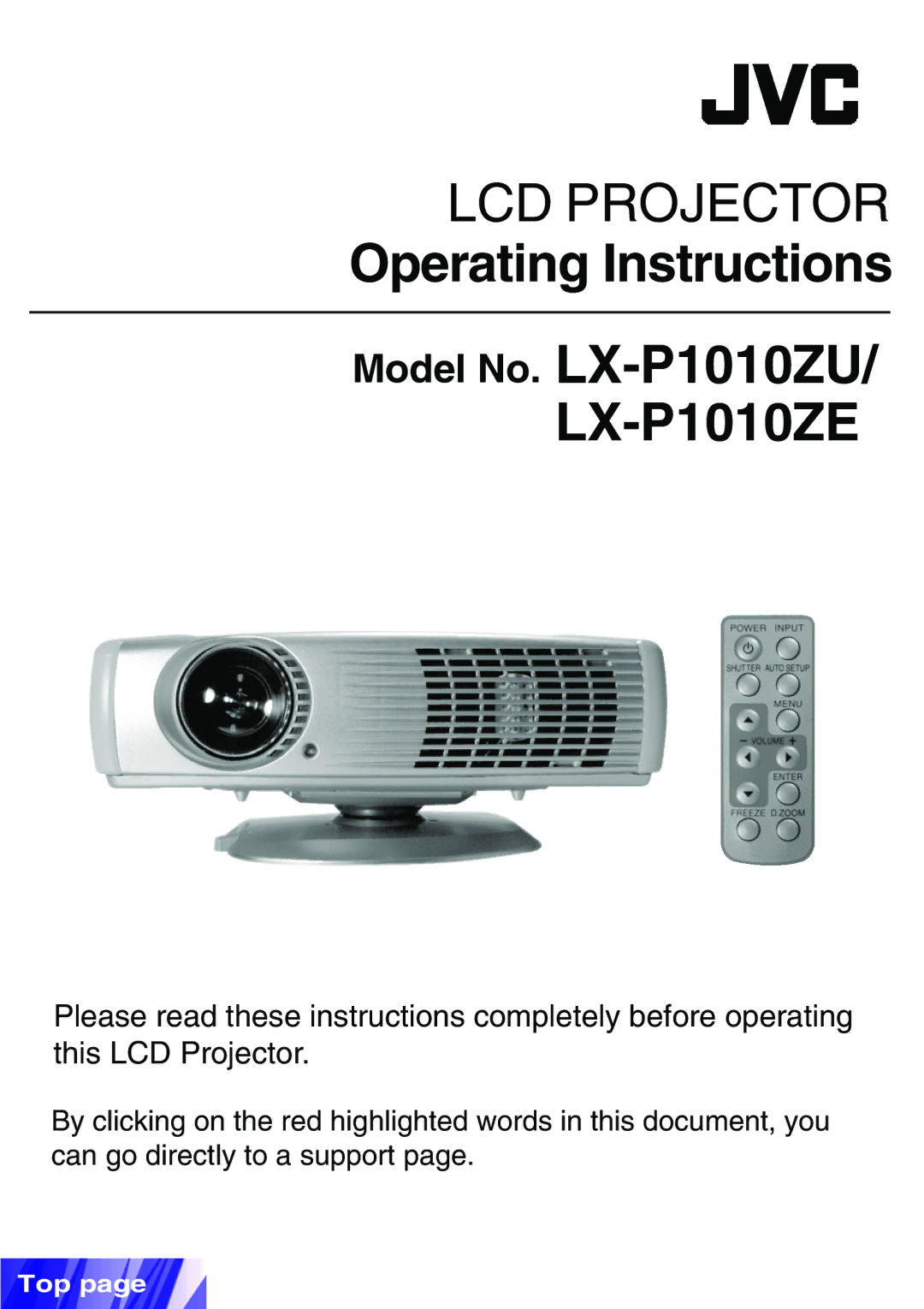 JVC operating instructions Operating Instructions Model No. LX-P1010ZU LX-P1010ZE 