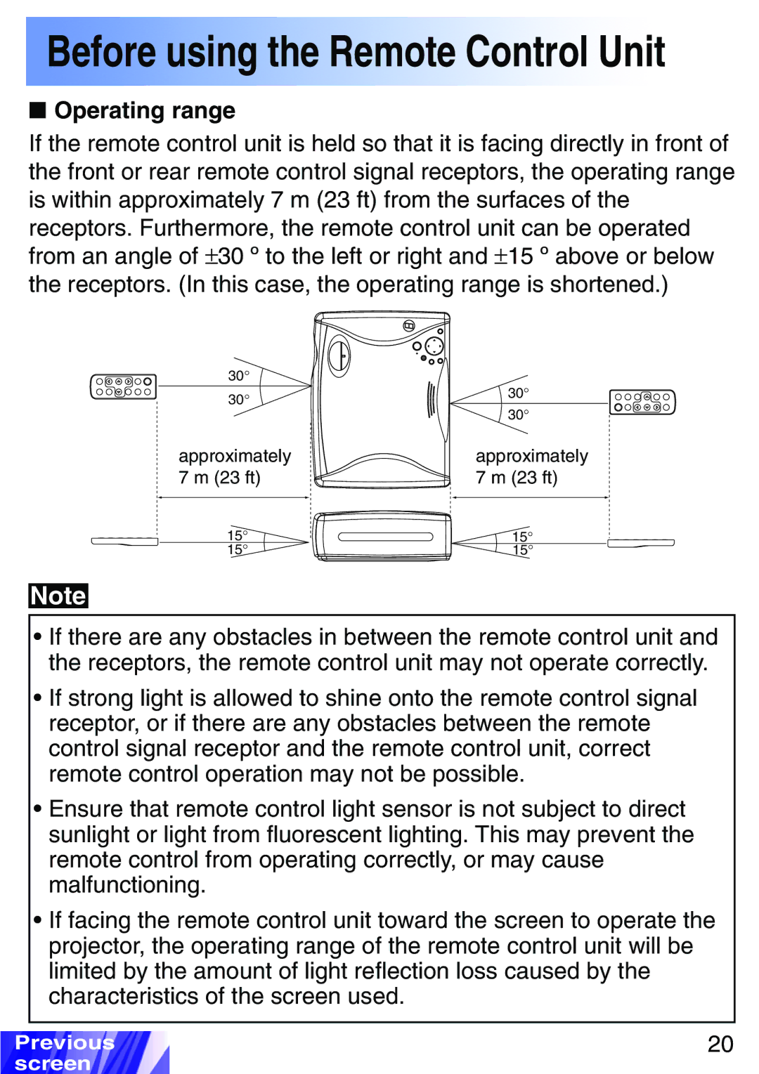 JVC LX-P1010ZE, LX-P1010ZU operating instructions Operating range 